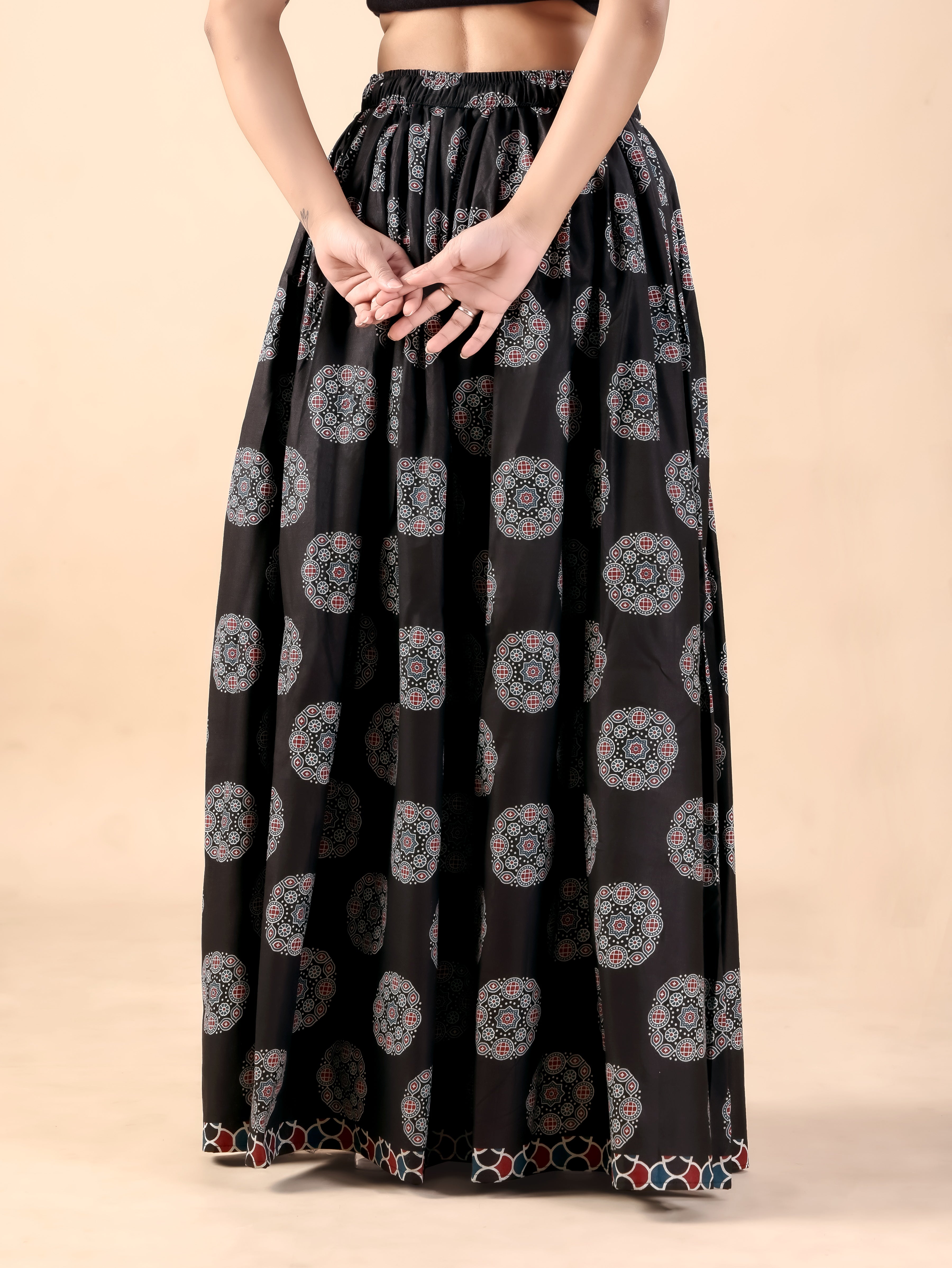 Black Printed Flared Skirt