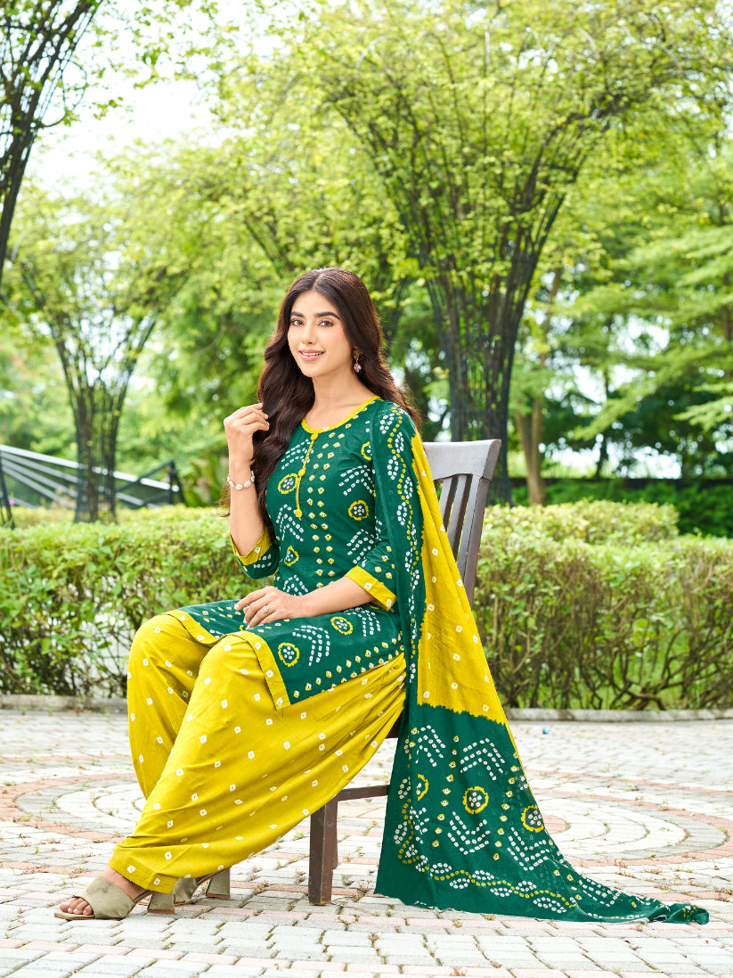 Green & Yellow Patiala Set with Dupatta