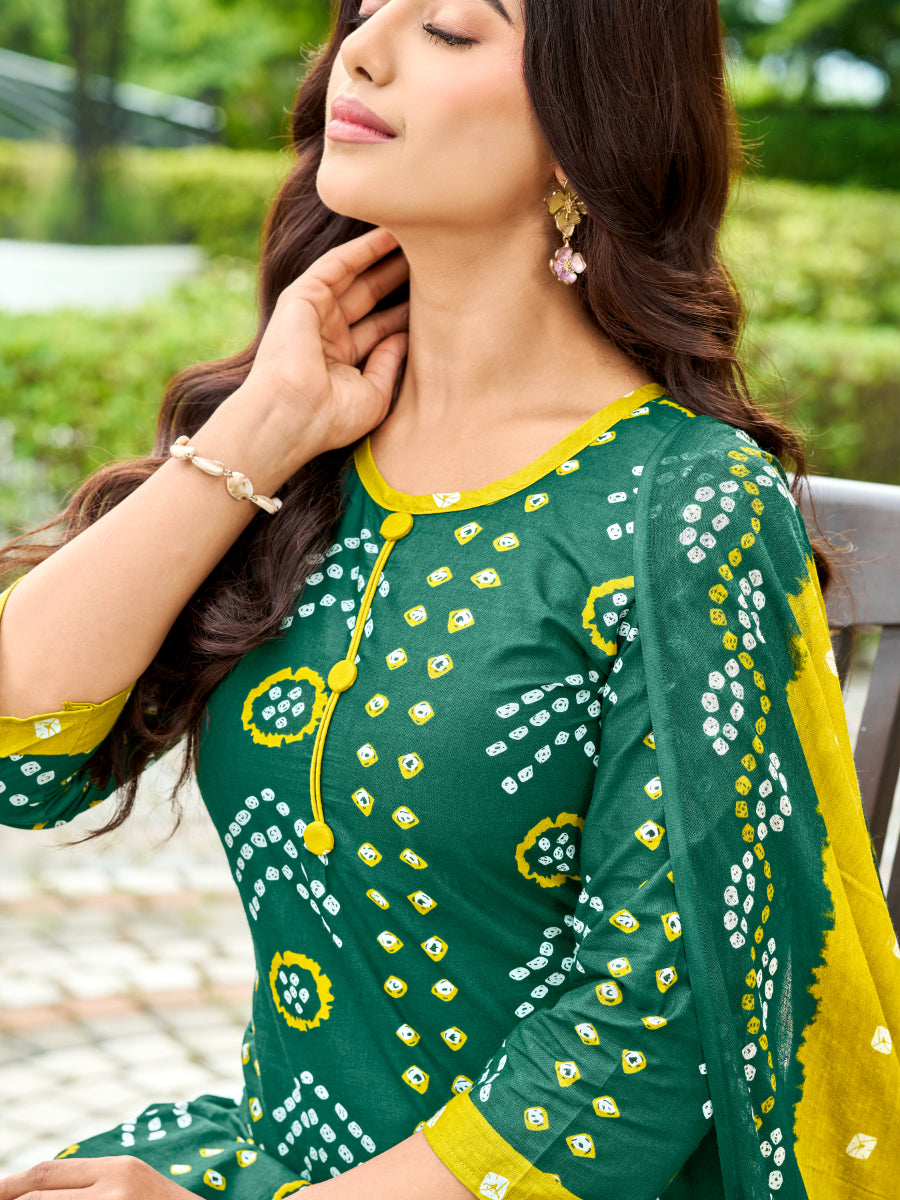 Green & Yellow Patiala Set with Dupatta