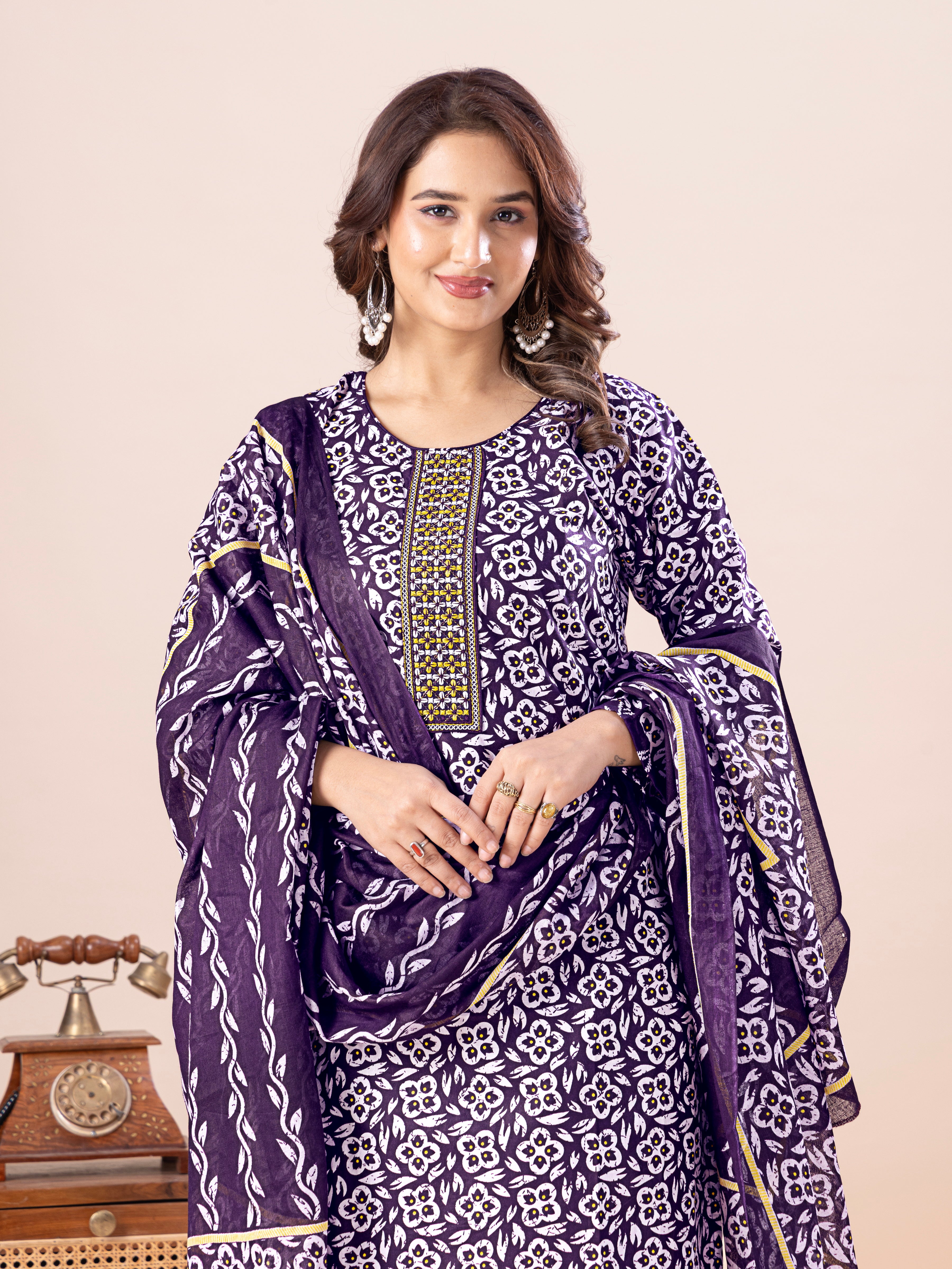 Navy Floral Print Patiala Suit Set