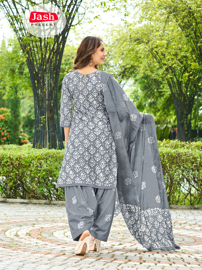Grey Floral Suit with Dupatta