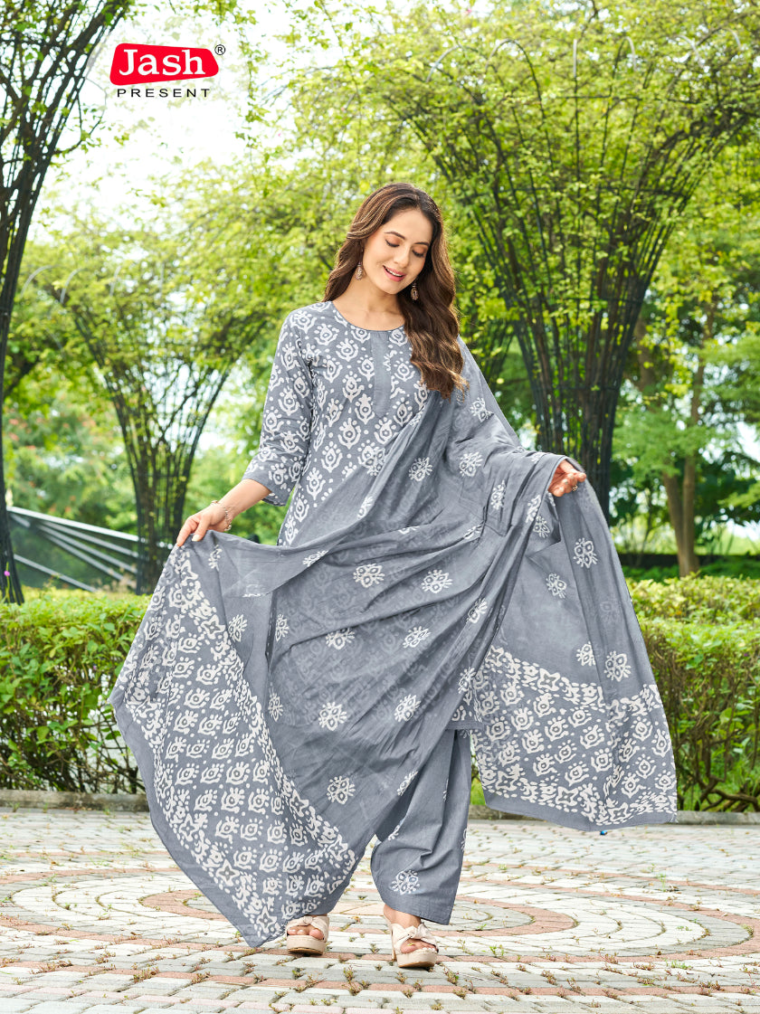 Grey Floral Suit with Dupatta