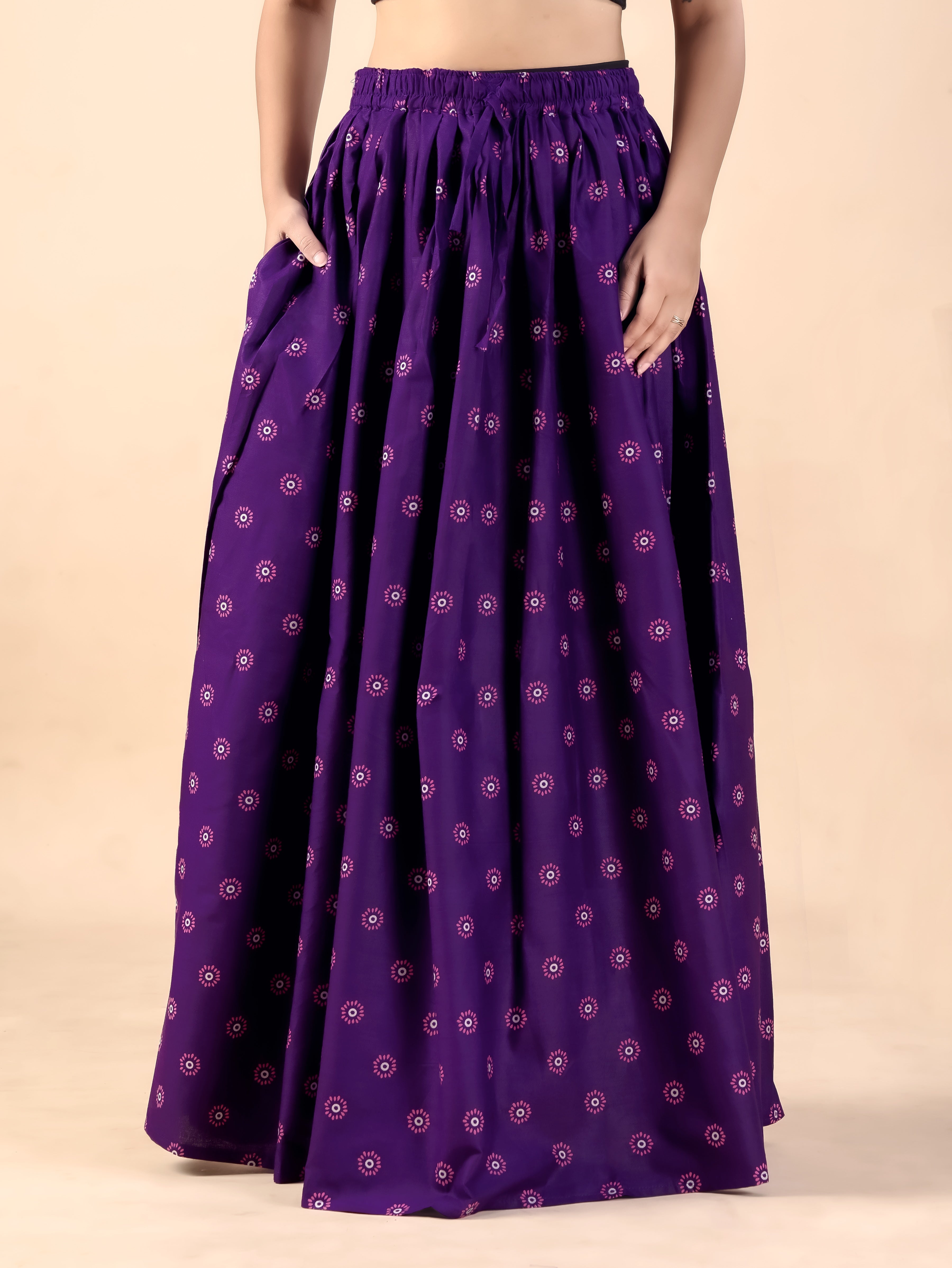 Purple Printed Flared Skirt