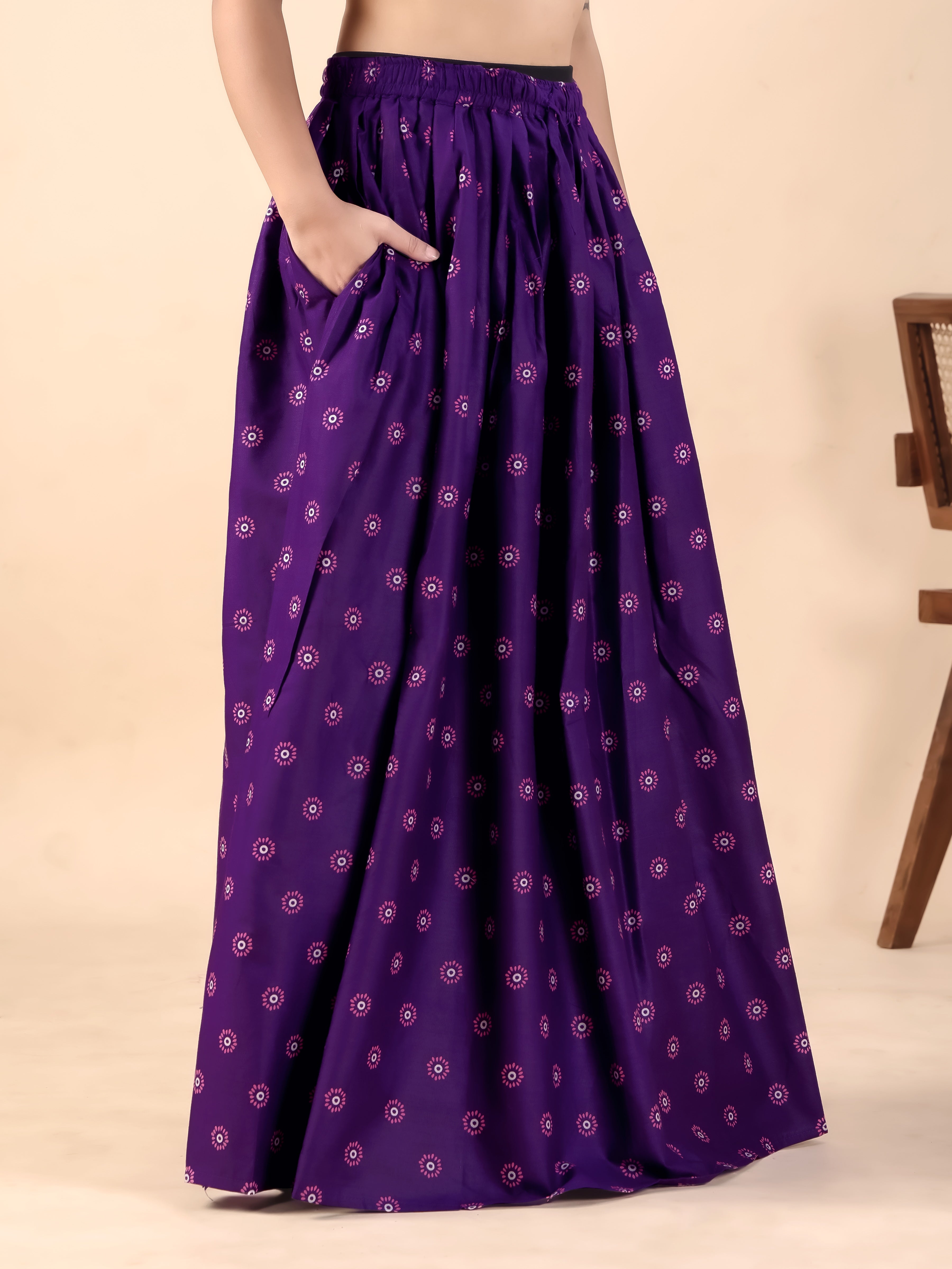 Purple Printed Flared Skirt
