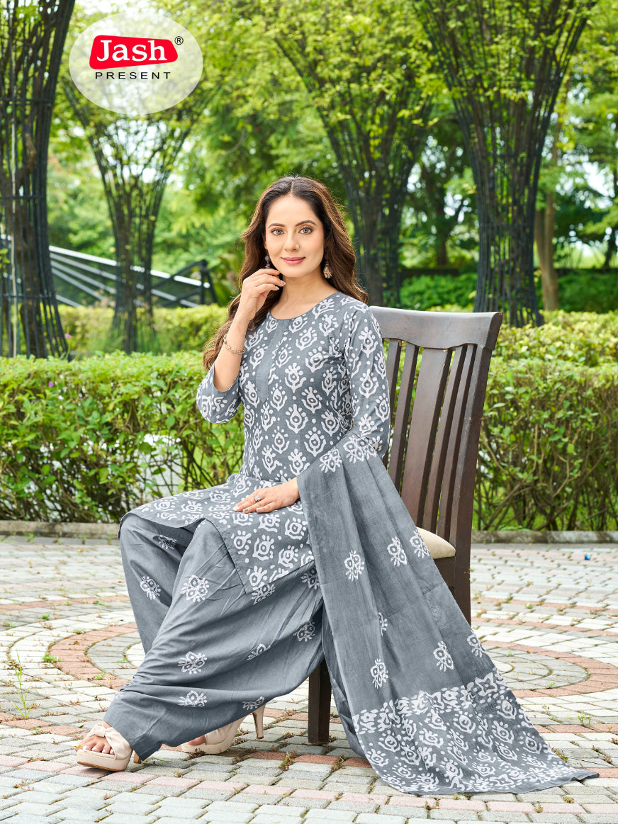 Grey Floral Suit with Dupatta