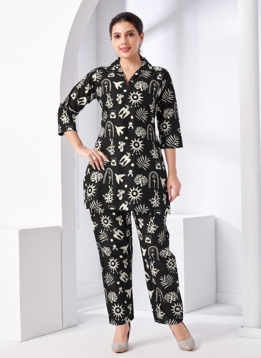Black Abstract Printed Women Coord Set