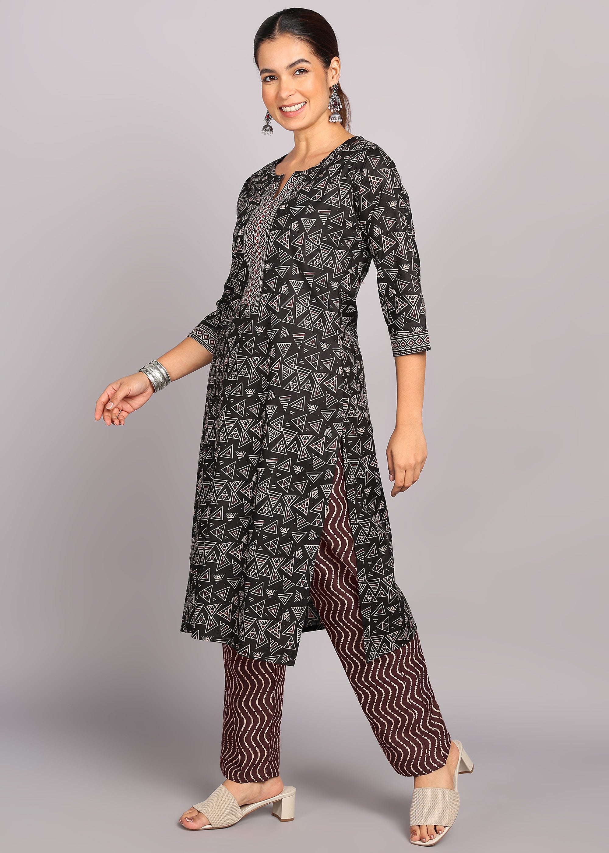 Black Geometric Kurta Set