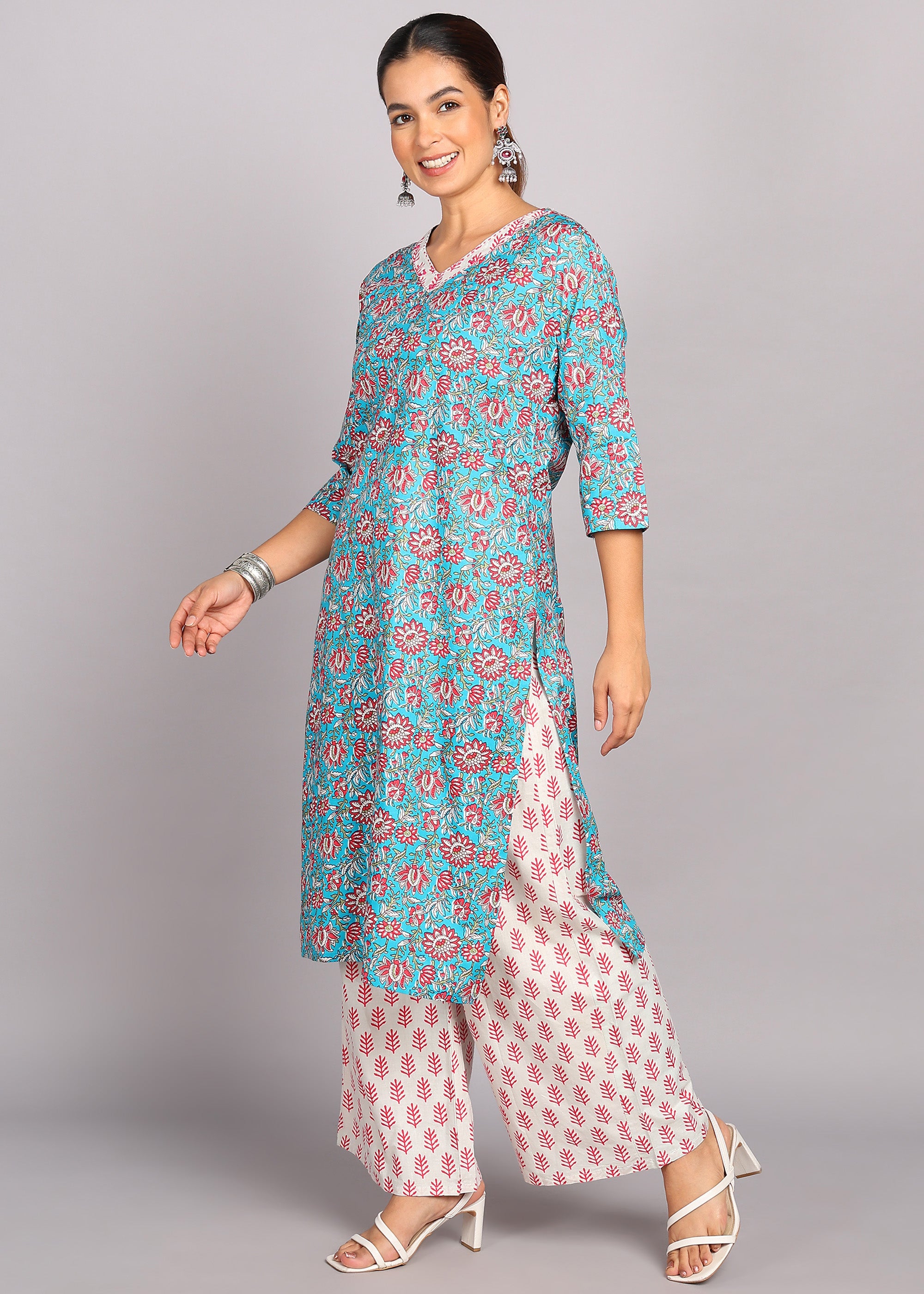 Sky Blue Floral Kurta Set