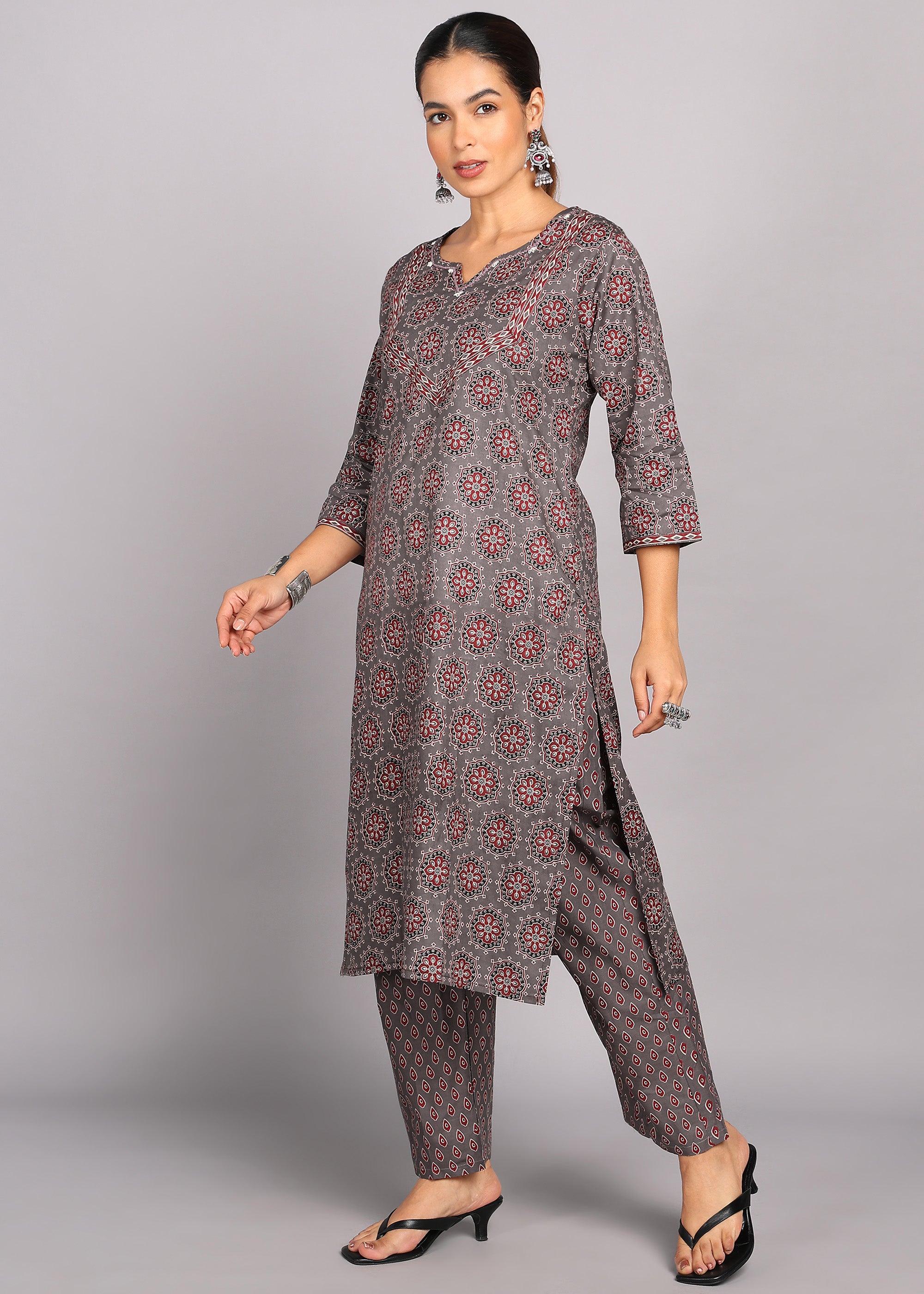Grey Printed Kurta Set