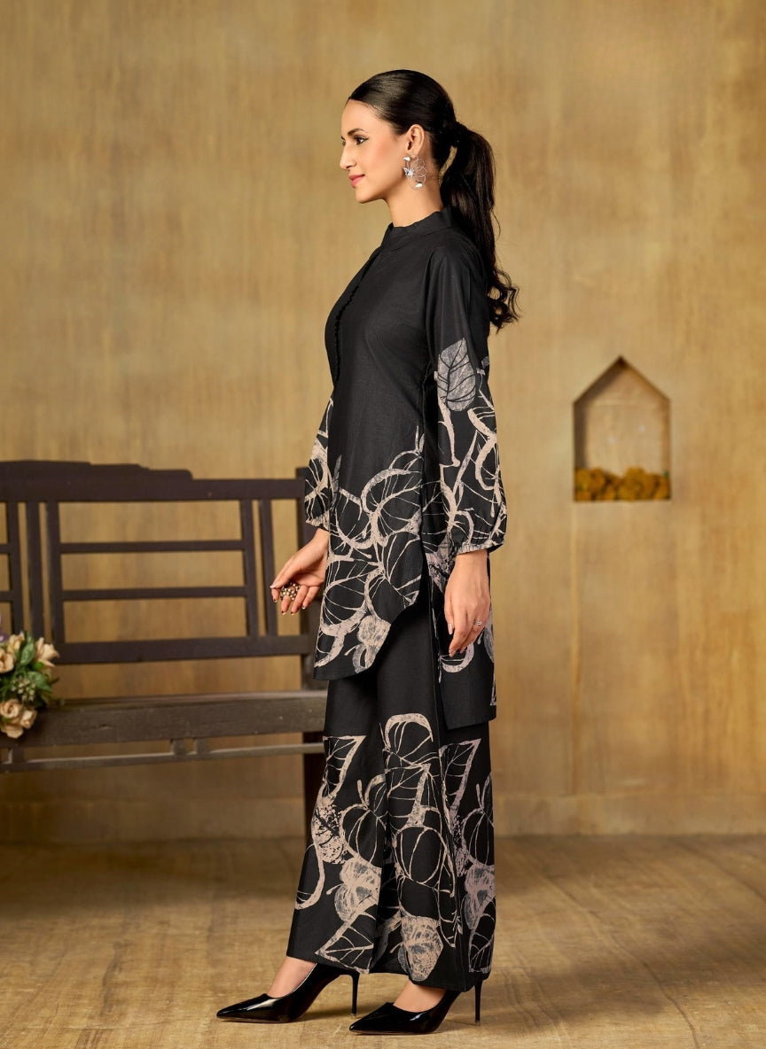 Black Abstract Floral Printed Coord Set