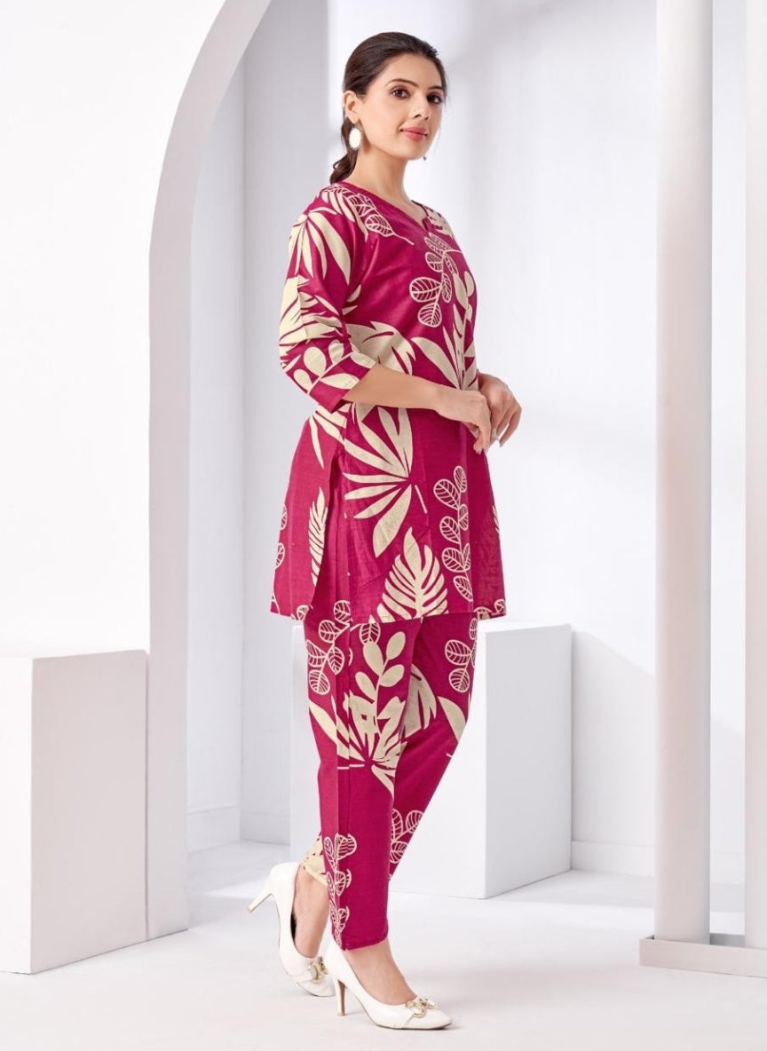 Magenta Tropical Printed Coord Set