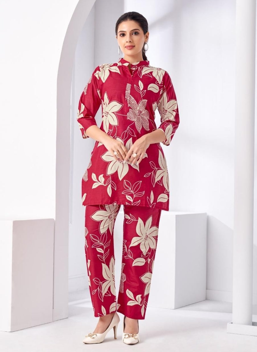 Red Floral Printed Coord Set