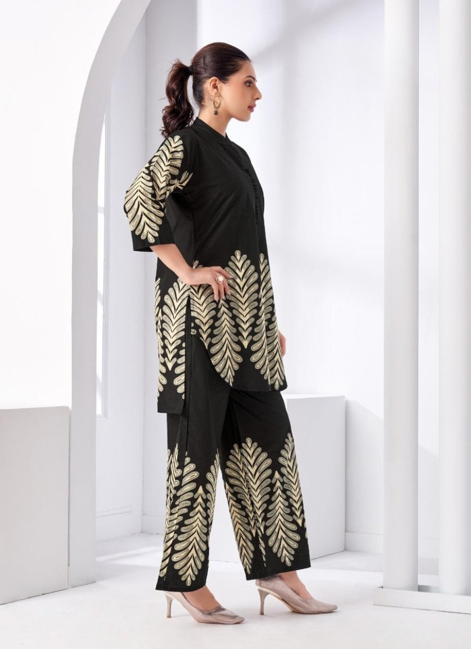 Black & Gold Printed Women Coord Set