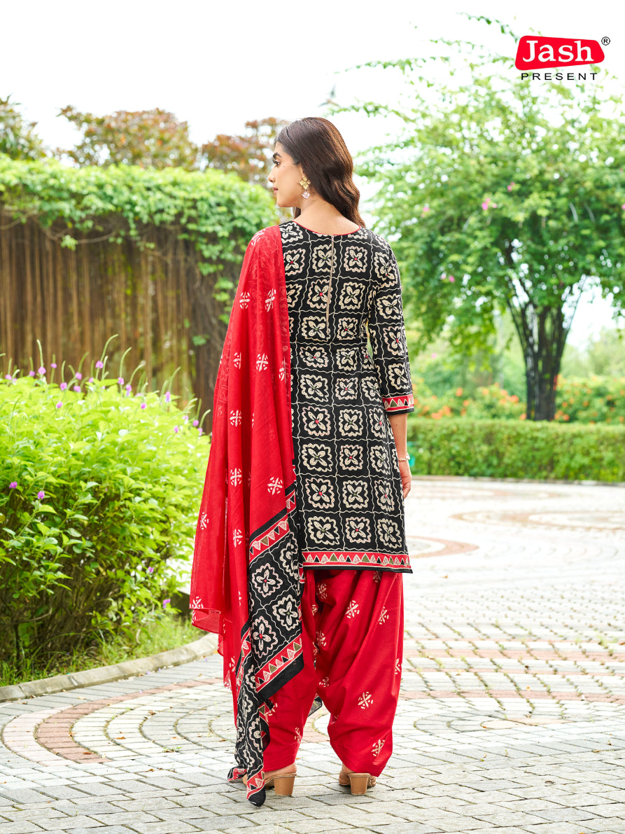 Black & Red Patiala Suit with Dupatta