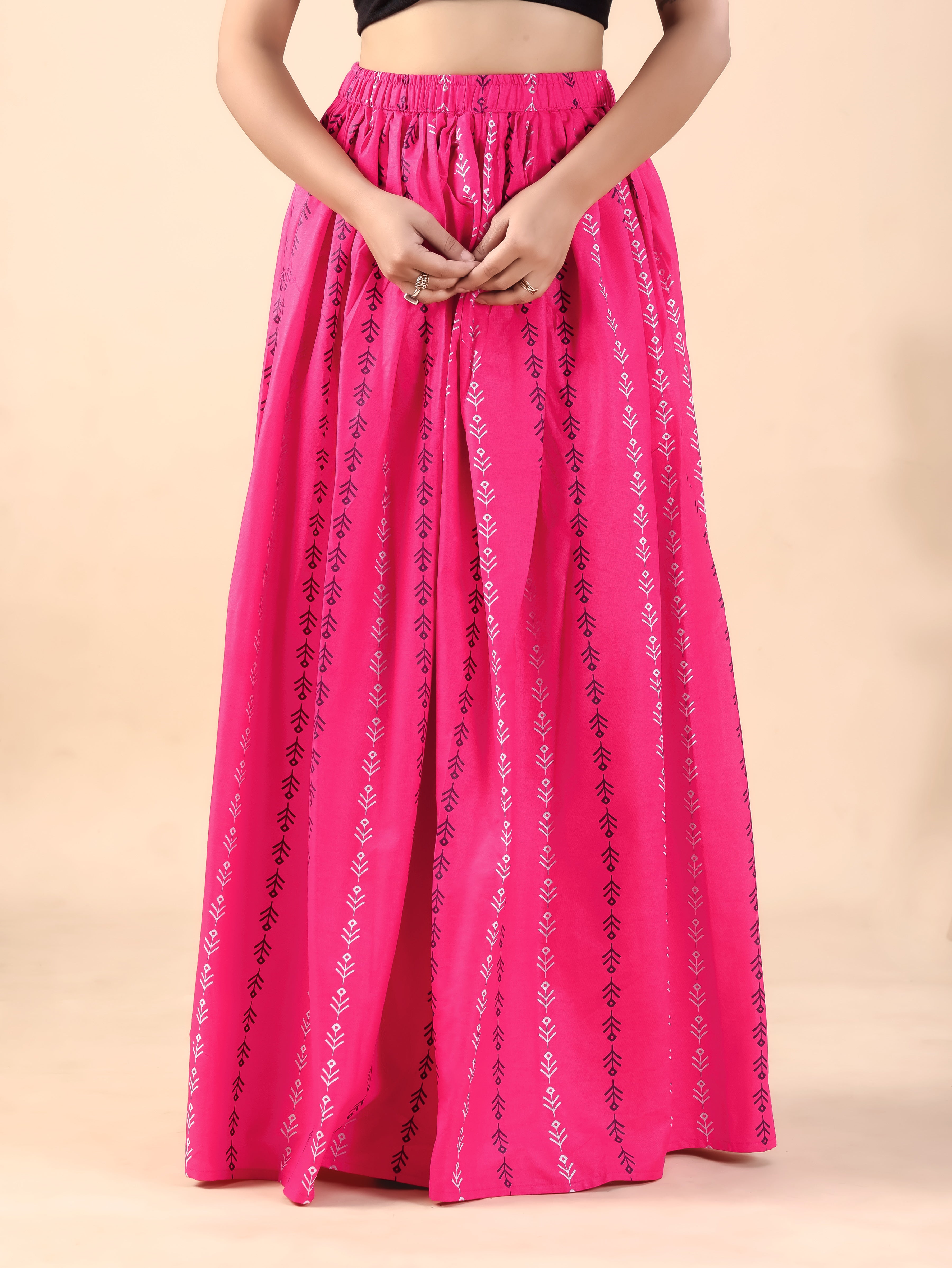 Pink Printed Flared Skirt