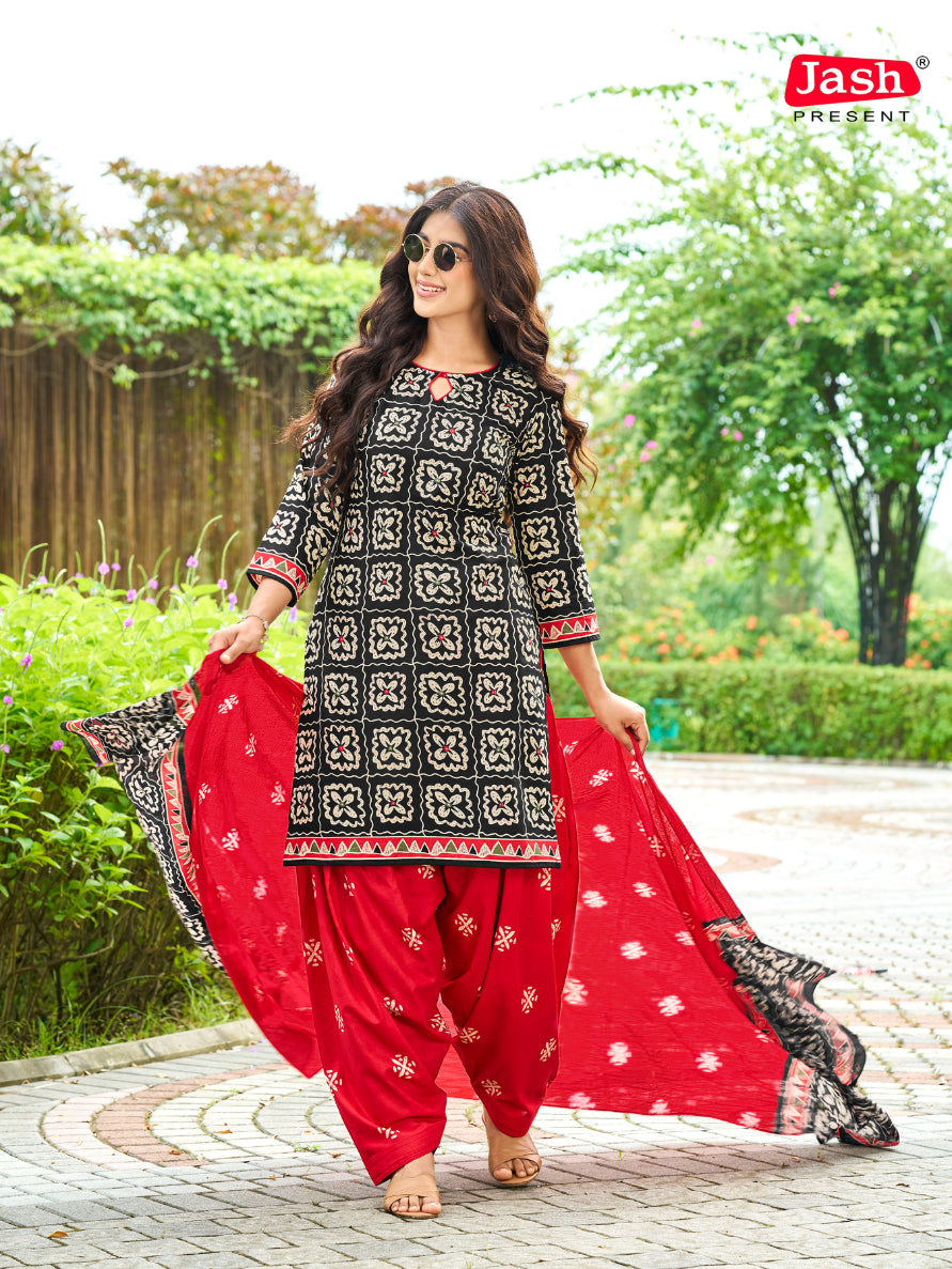 Black & Red Patiala Suit with Dupatta