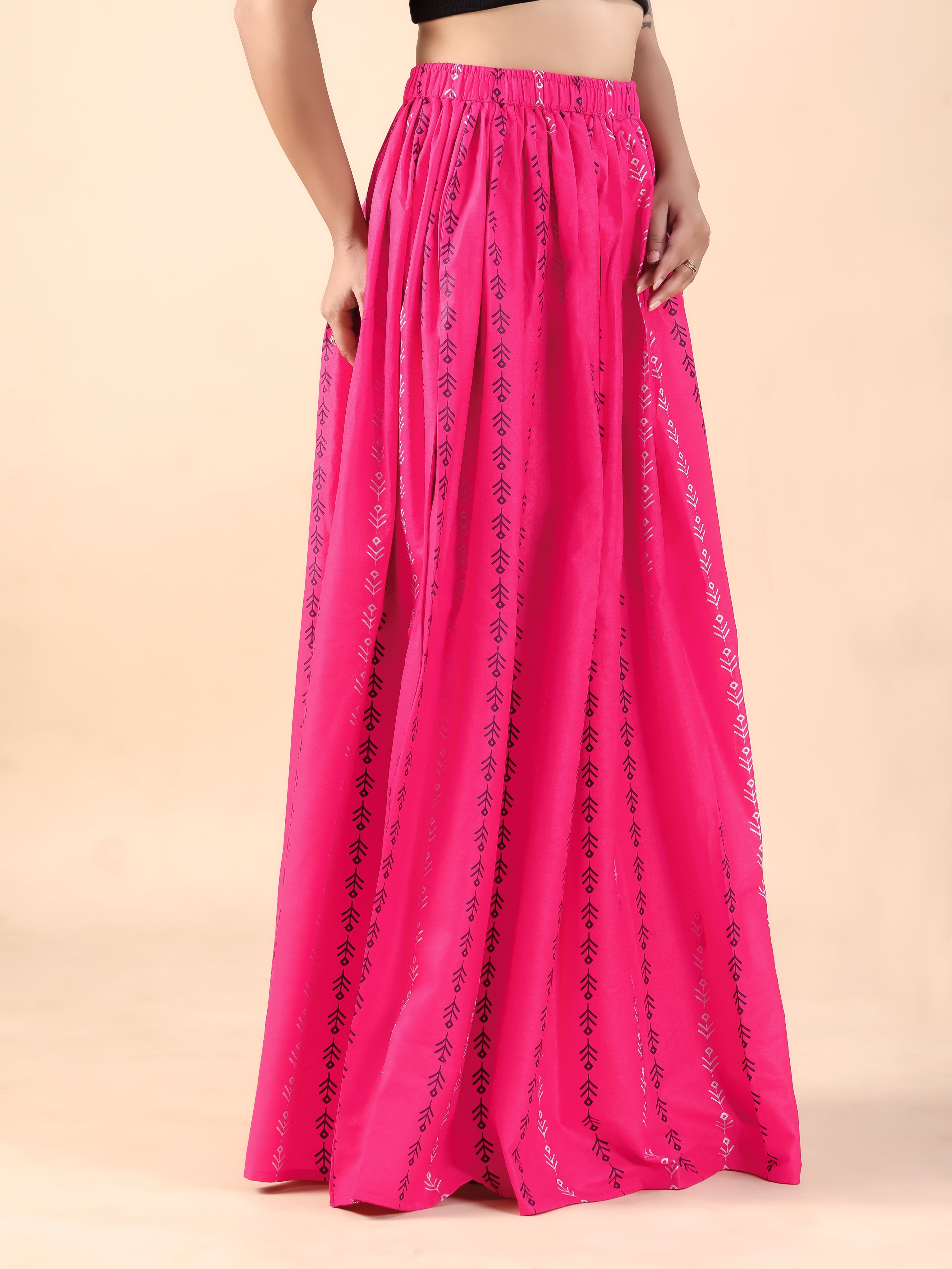 Pink Printed Flared Skirt