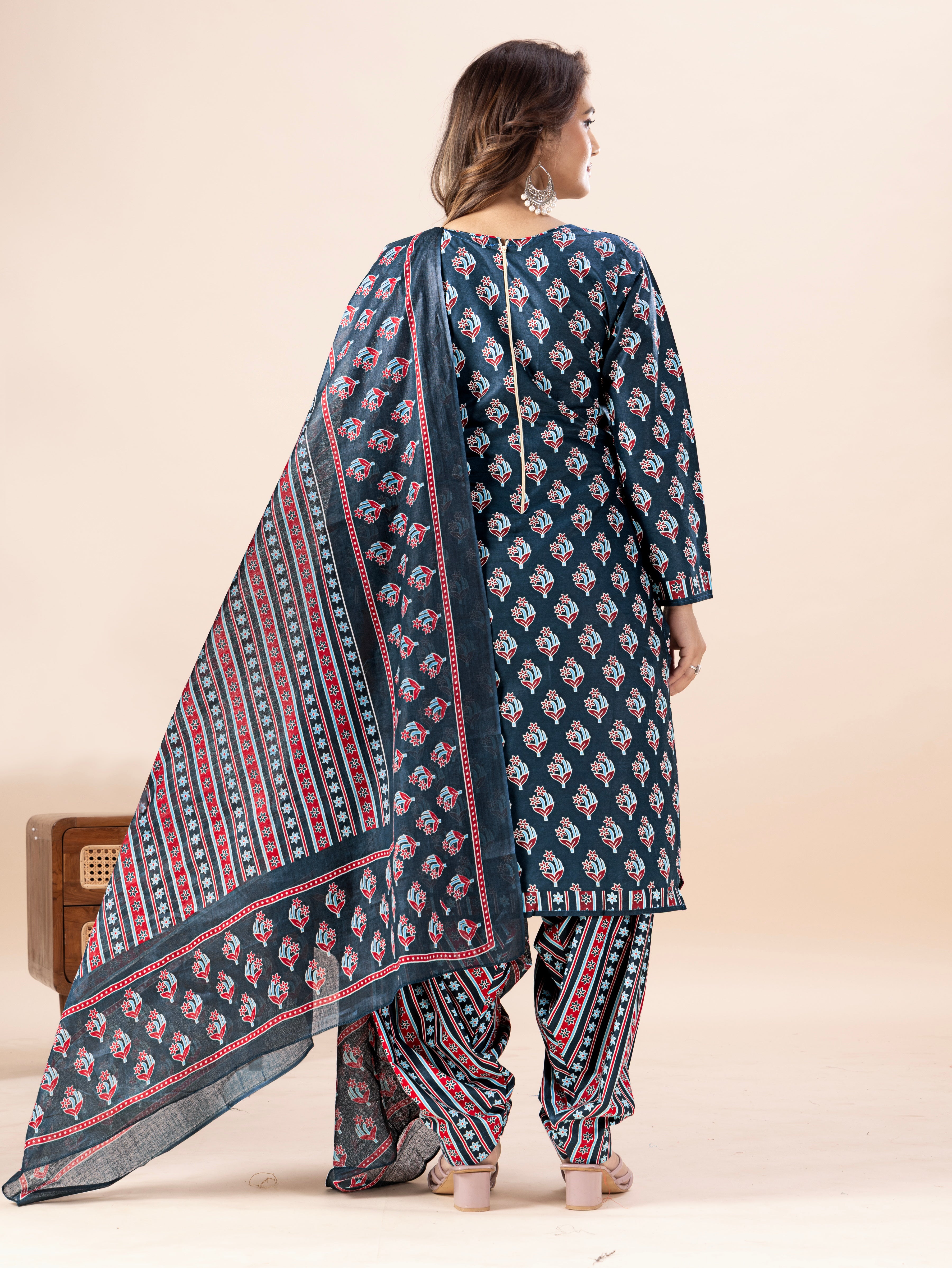 Teal Floral Print Patiala Suit Set
