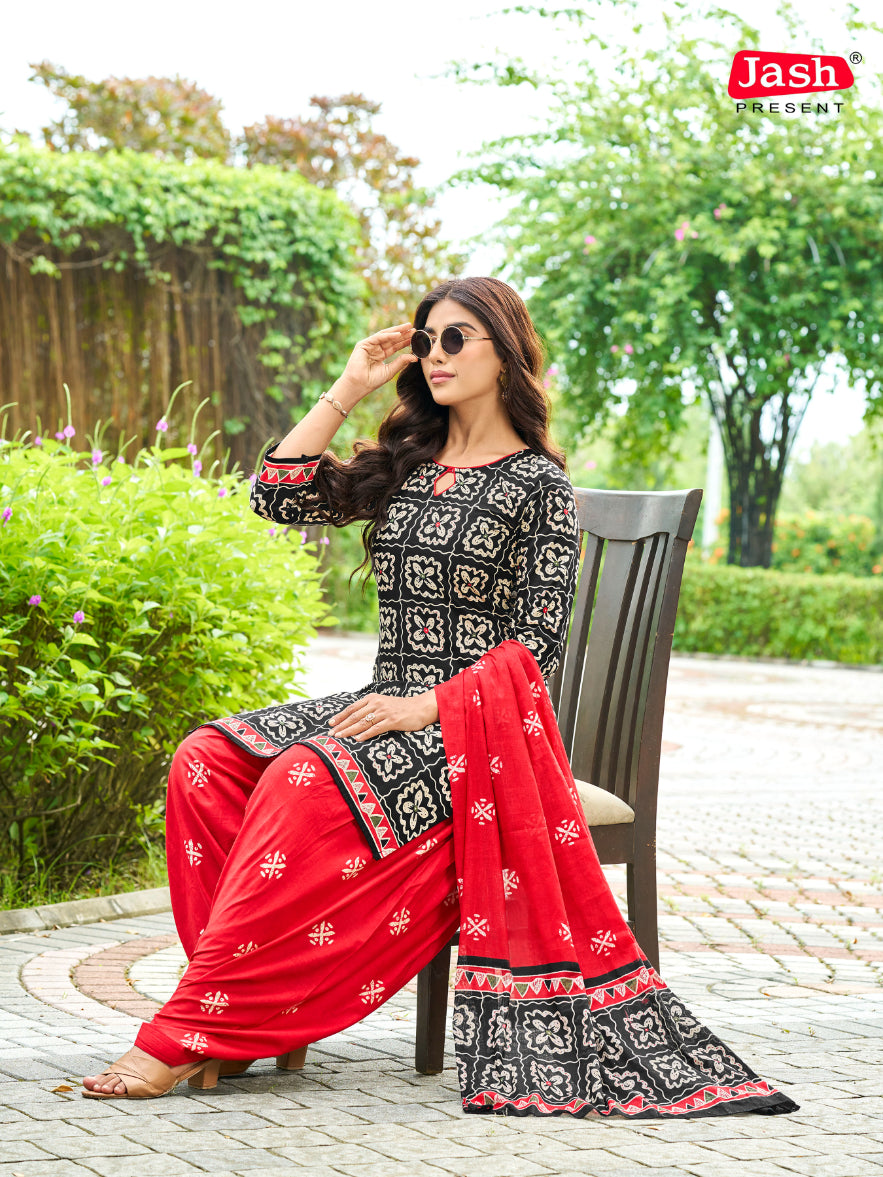 Black & Red Patiala Suit with Dupatta