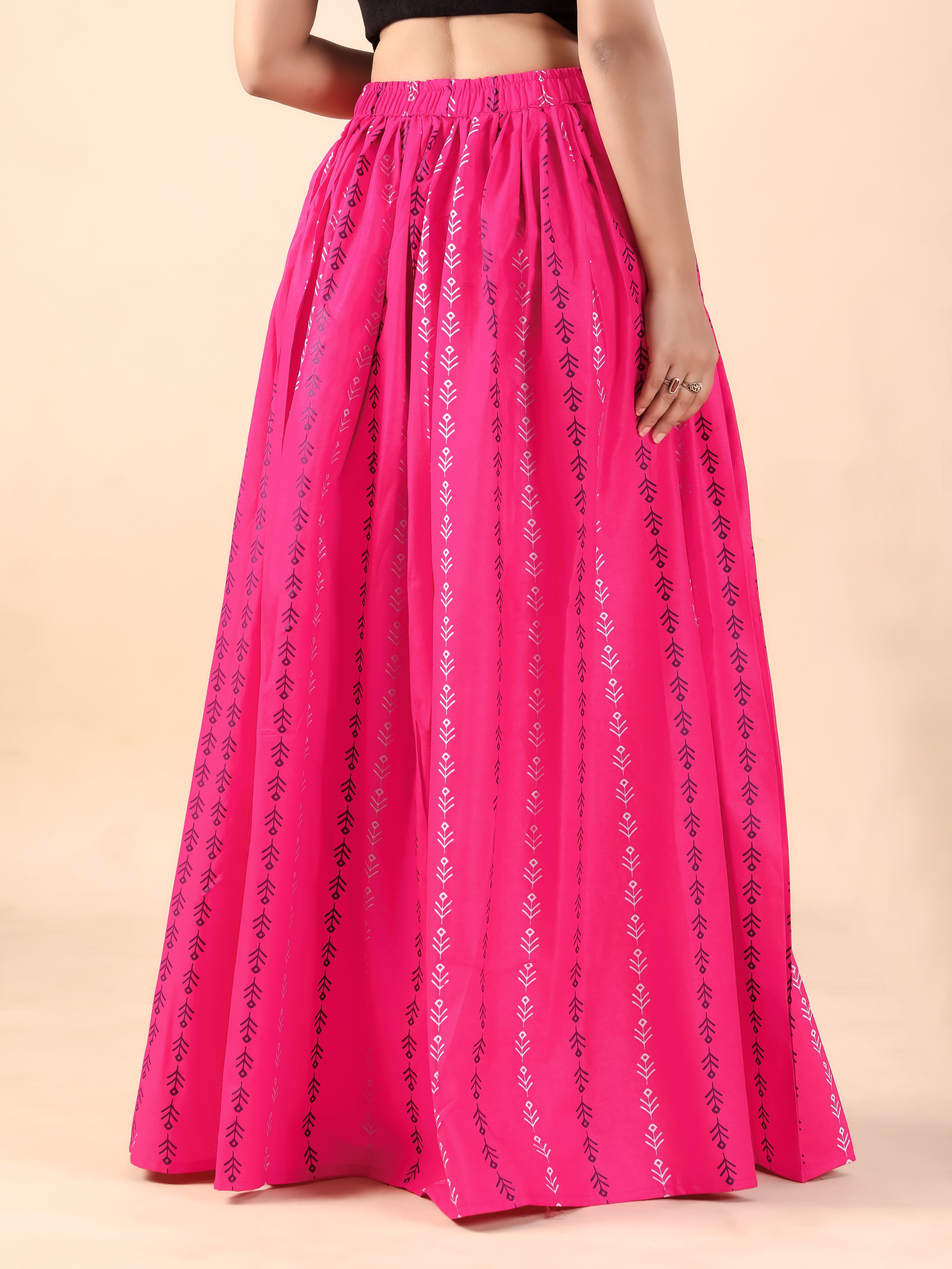 Pink Printed Flared Skirt