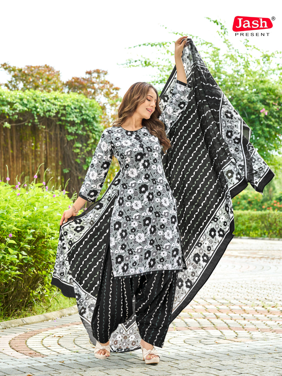 Black & White Patiala Suit with Dupatta