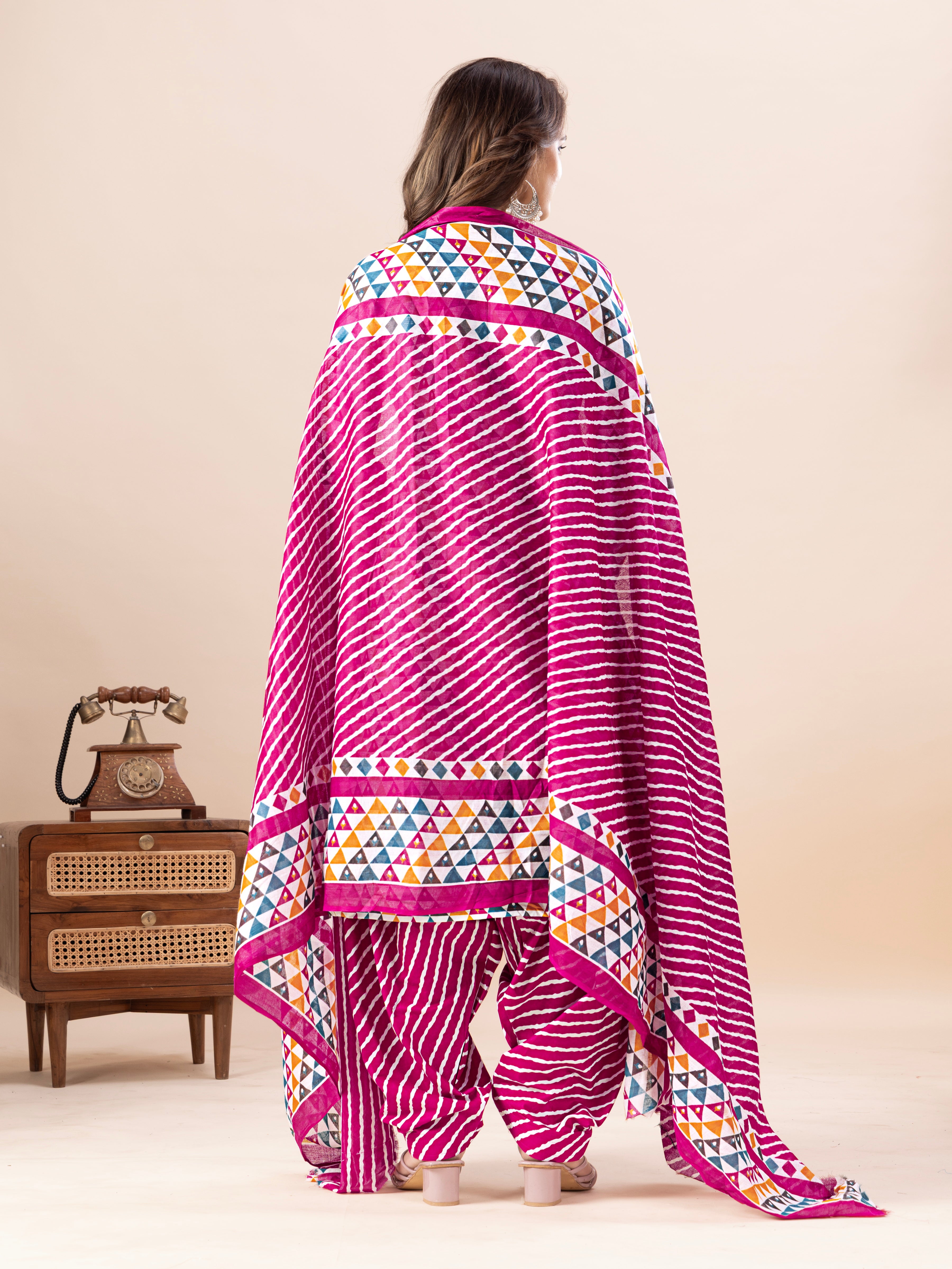 Multicolor Triangle Print Patiala Suit Set