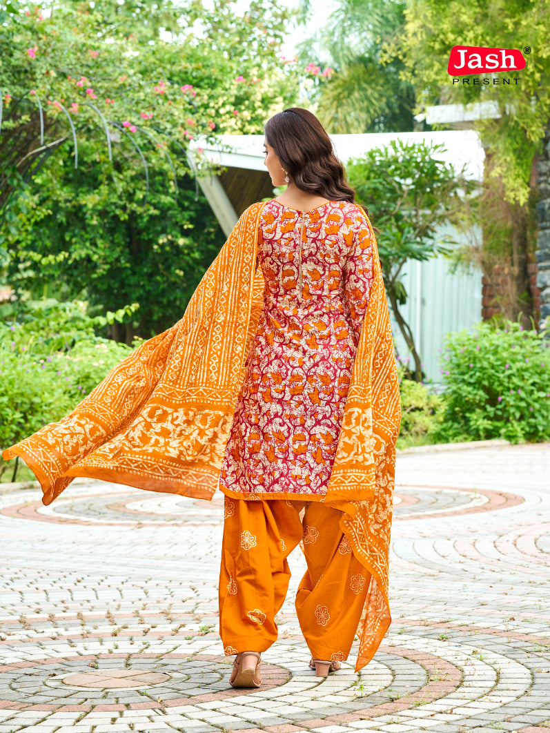 Orange Floral Patiala Suit with Dupatta