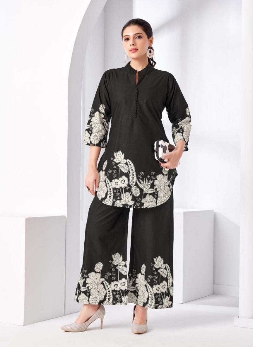 Black Floral Printed Women Coord Set