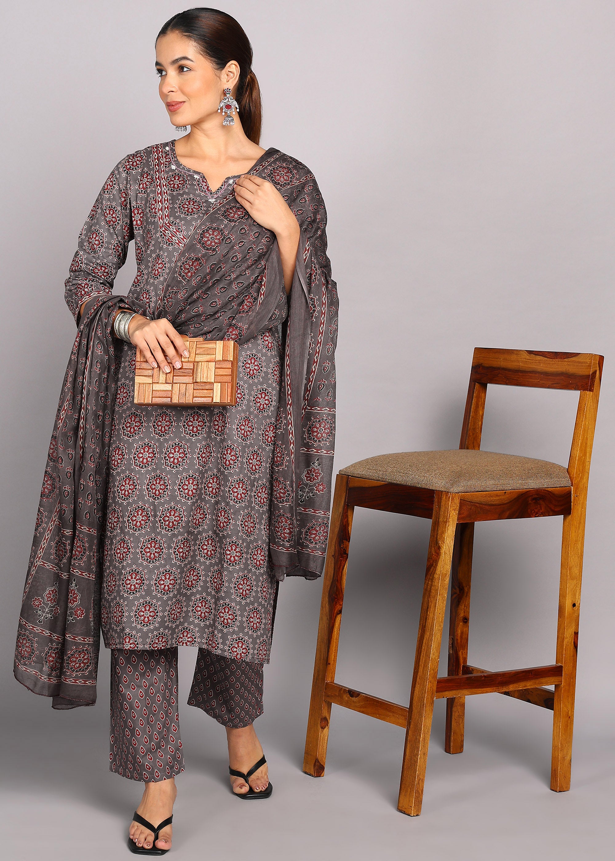 Grey Printed Kurta Set