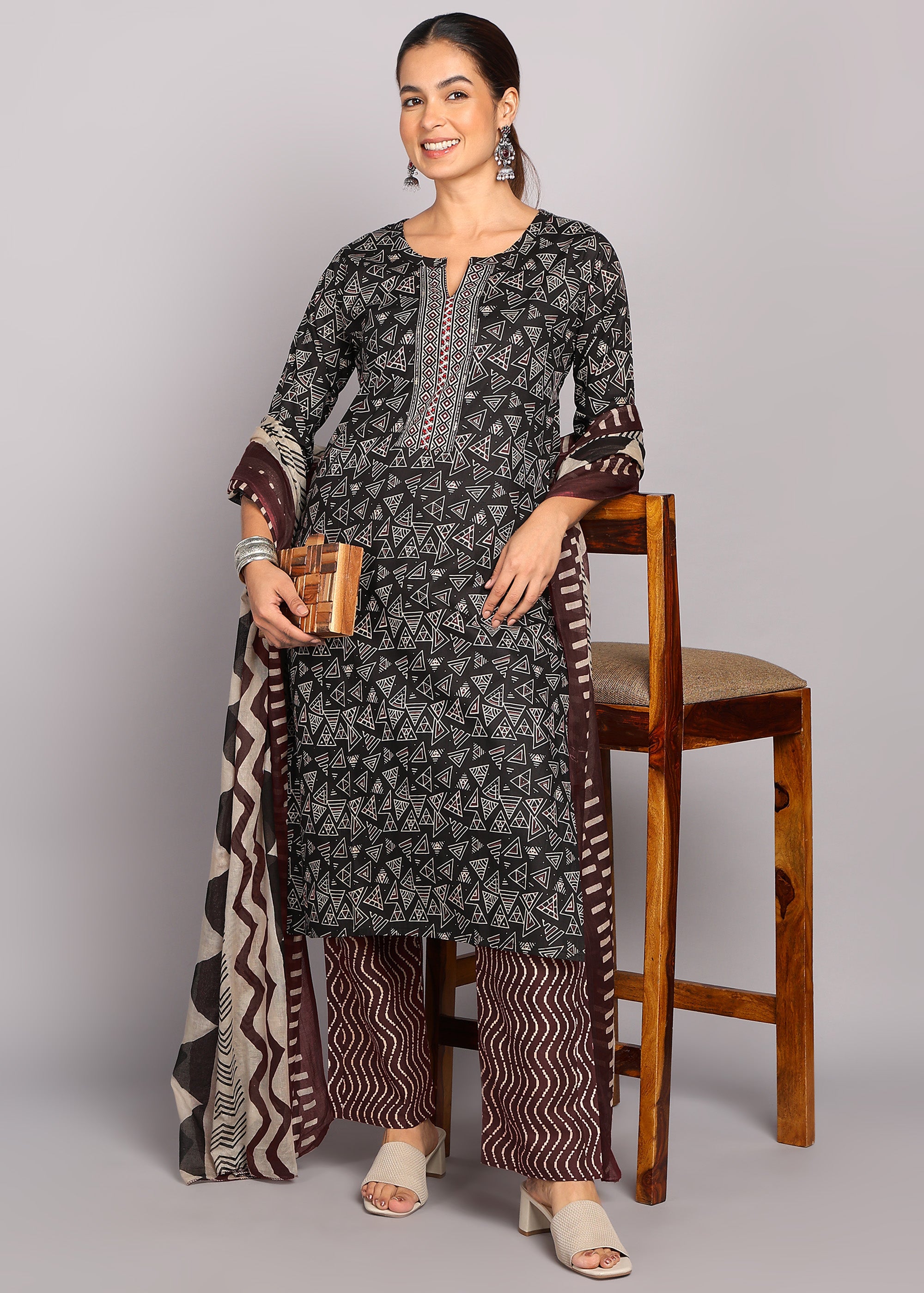 Black Geometric Kurta Set