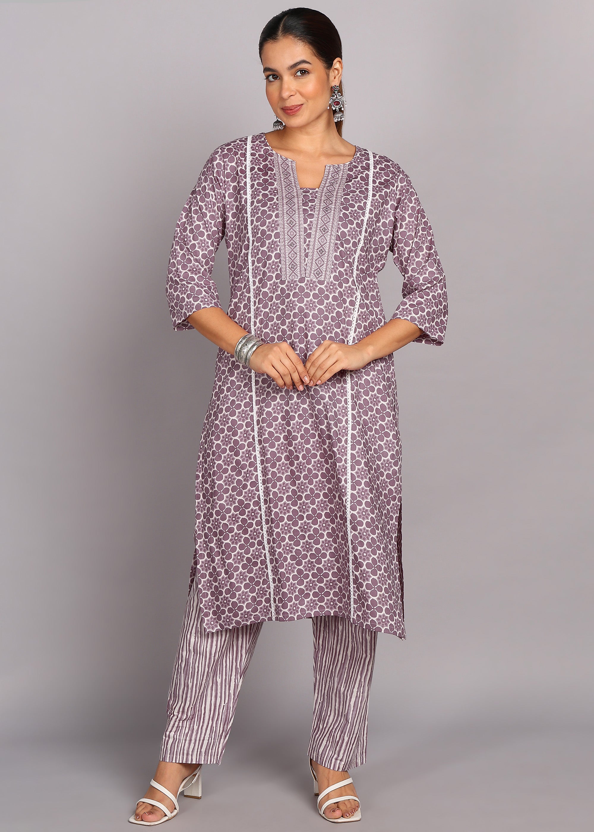 Lavender Floral Printed Kurta Set
