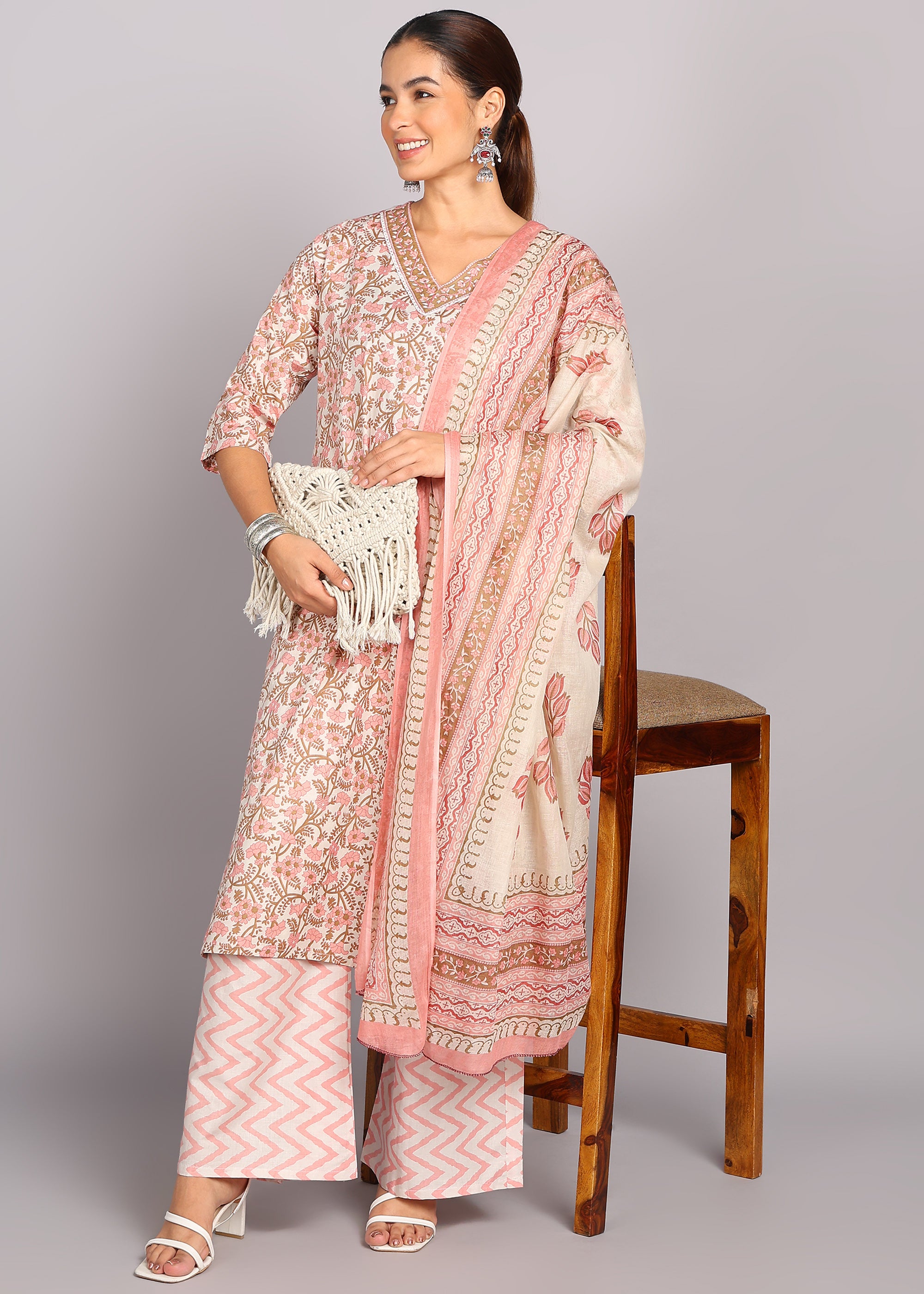 Blush Pink Floral Printed Kurta Set