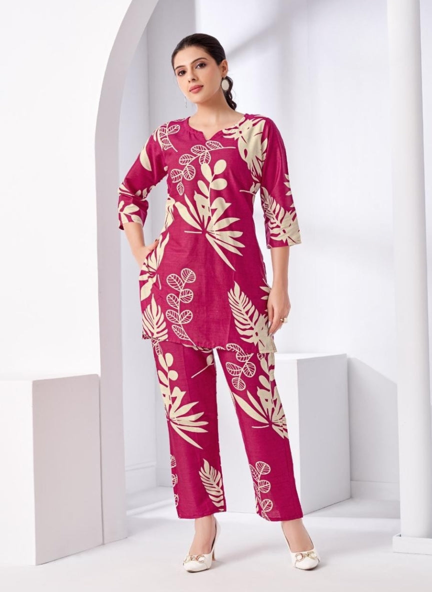 Magenta Tropical Printed Coord Set