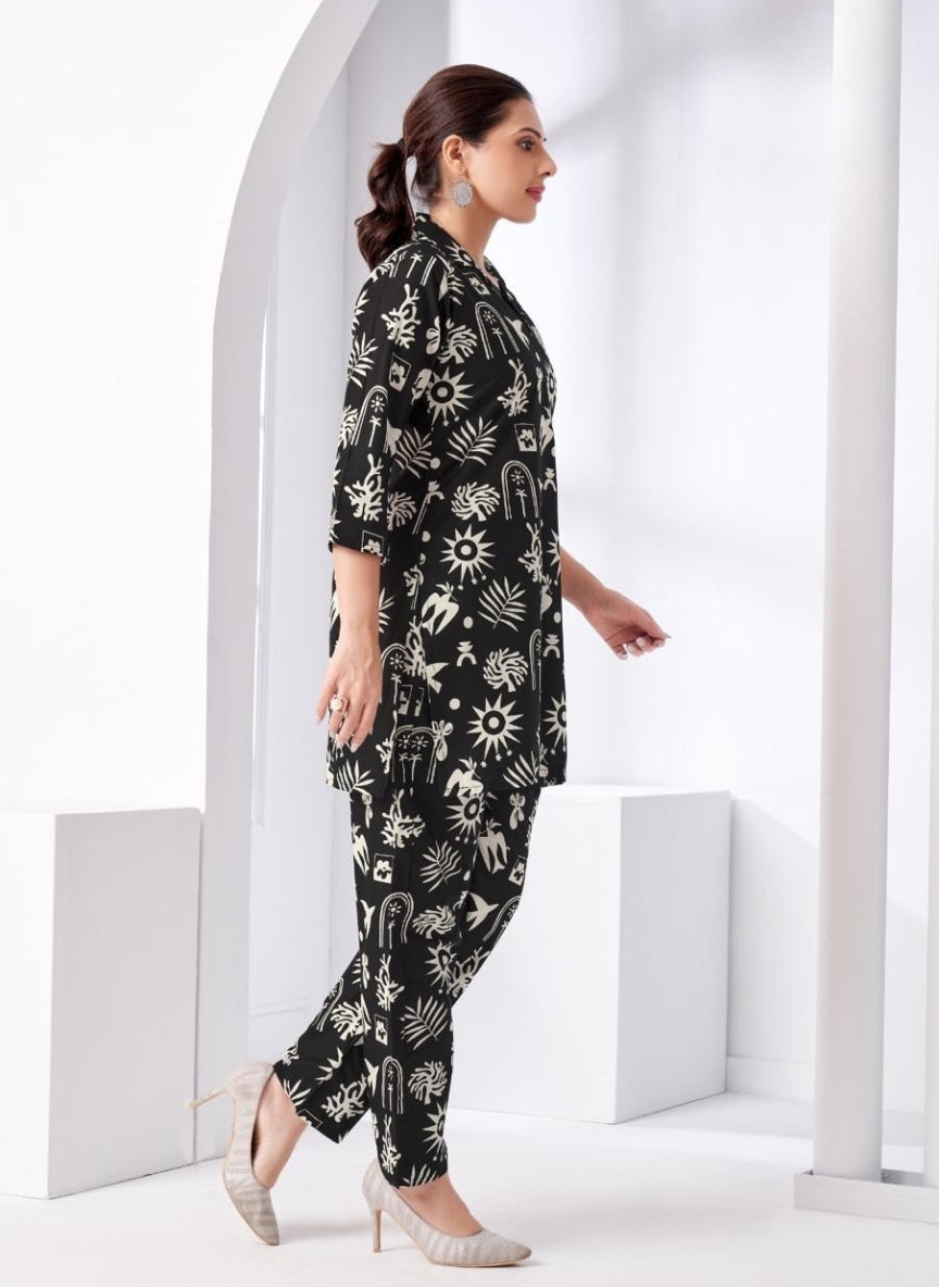 Black Abstract Printed Women Coord Set