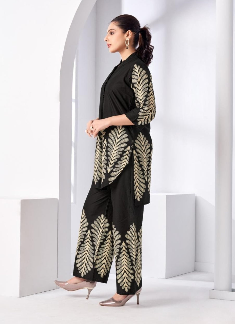 Black & Gold Printed Women Coord Set