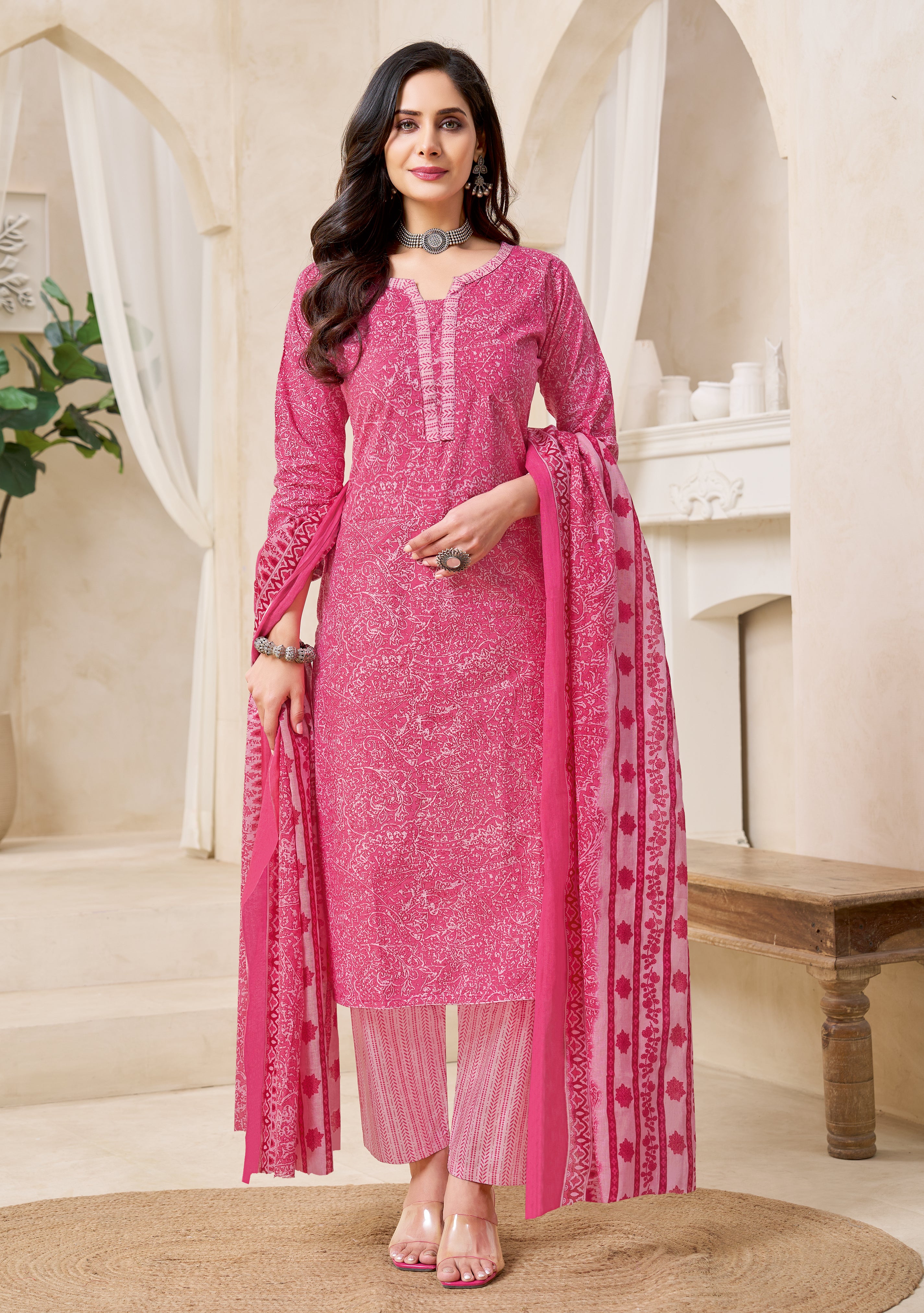 Pink Ethnic Printed Kurta Set with Dupatta