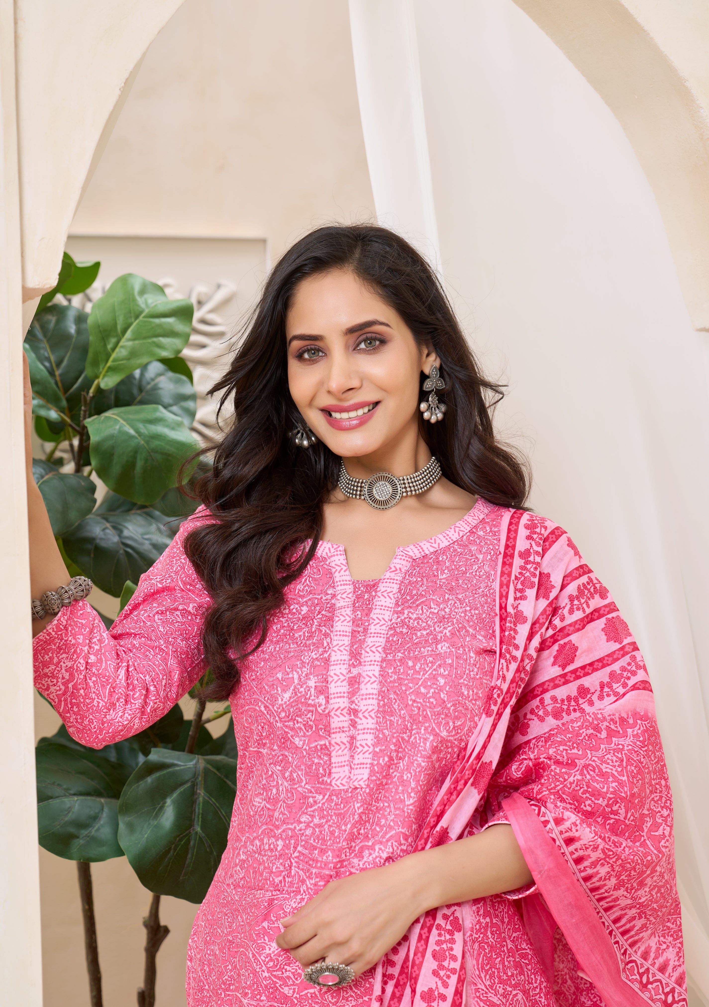 Pink Ethnic Printed Kurta Set with Dupatta