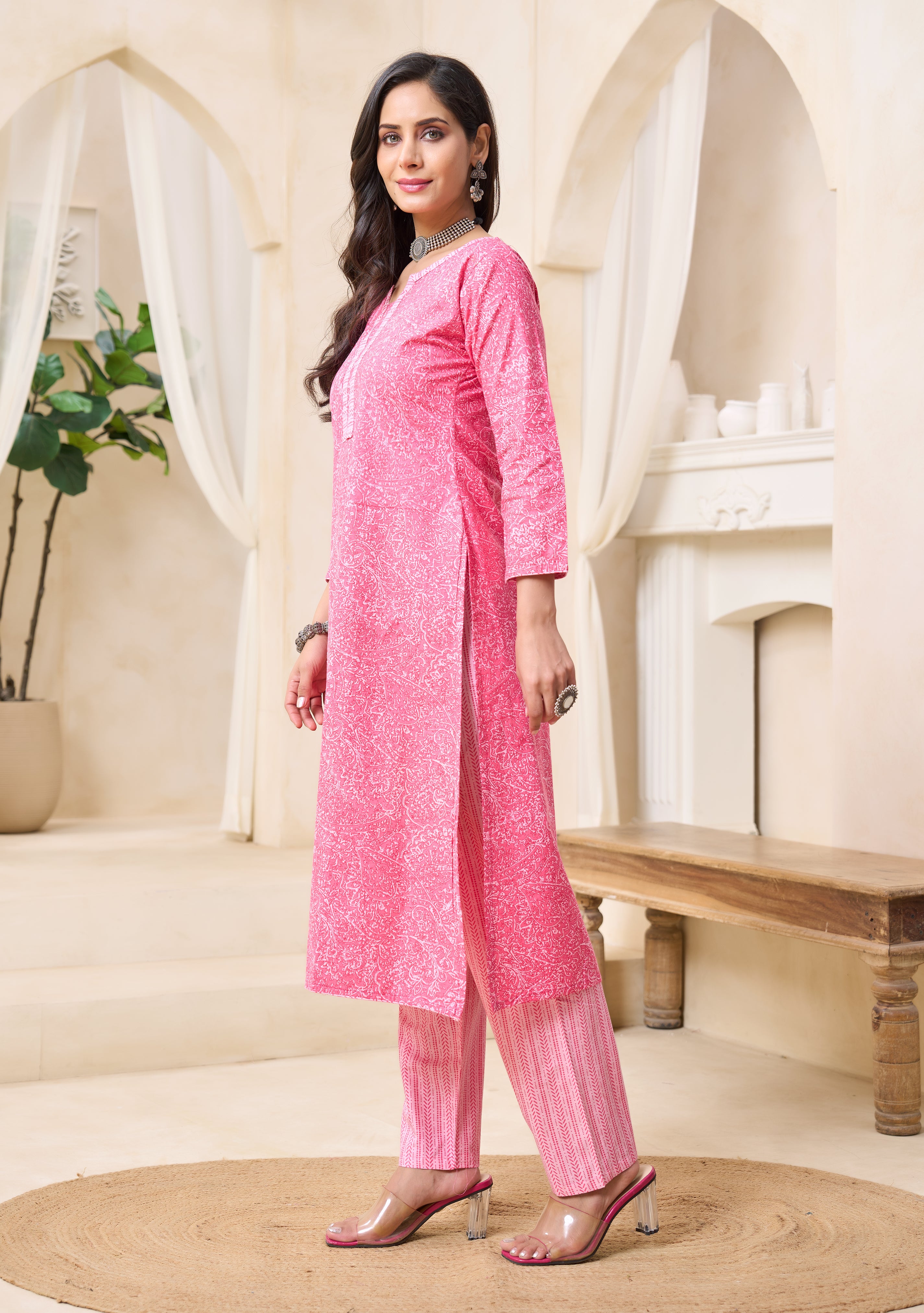 Pink Ethnic Printed Kurta Set with Dupatta