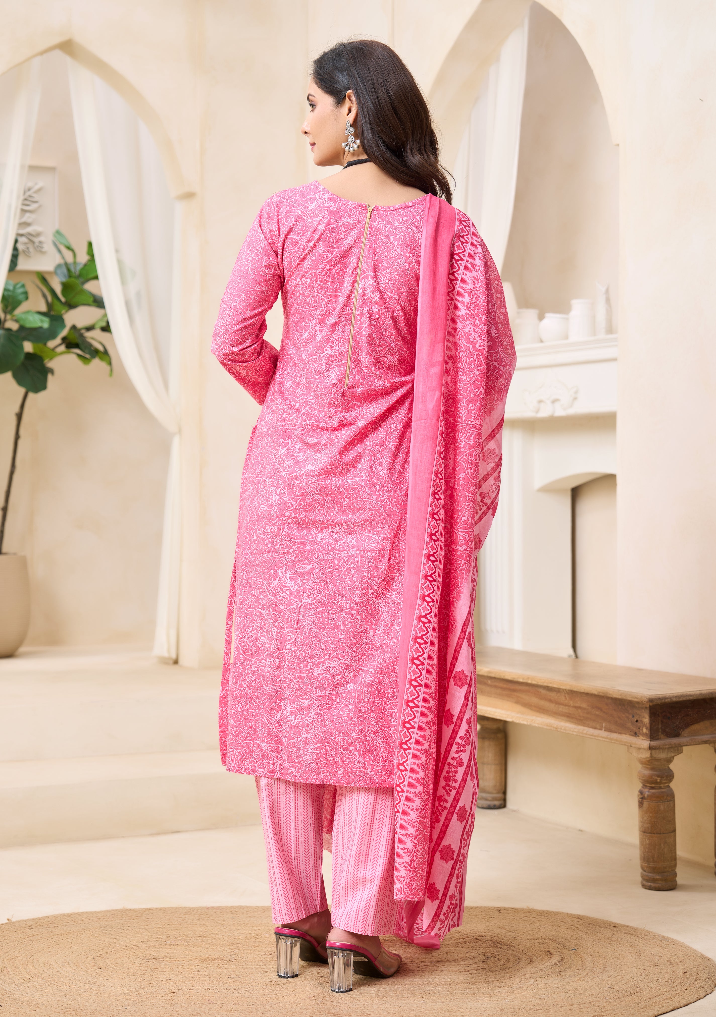 Pink Ethnic Printed Kurta Set with Dupatta