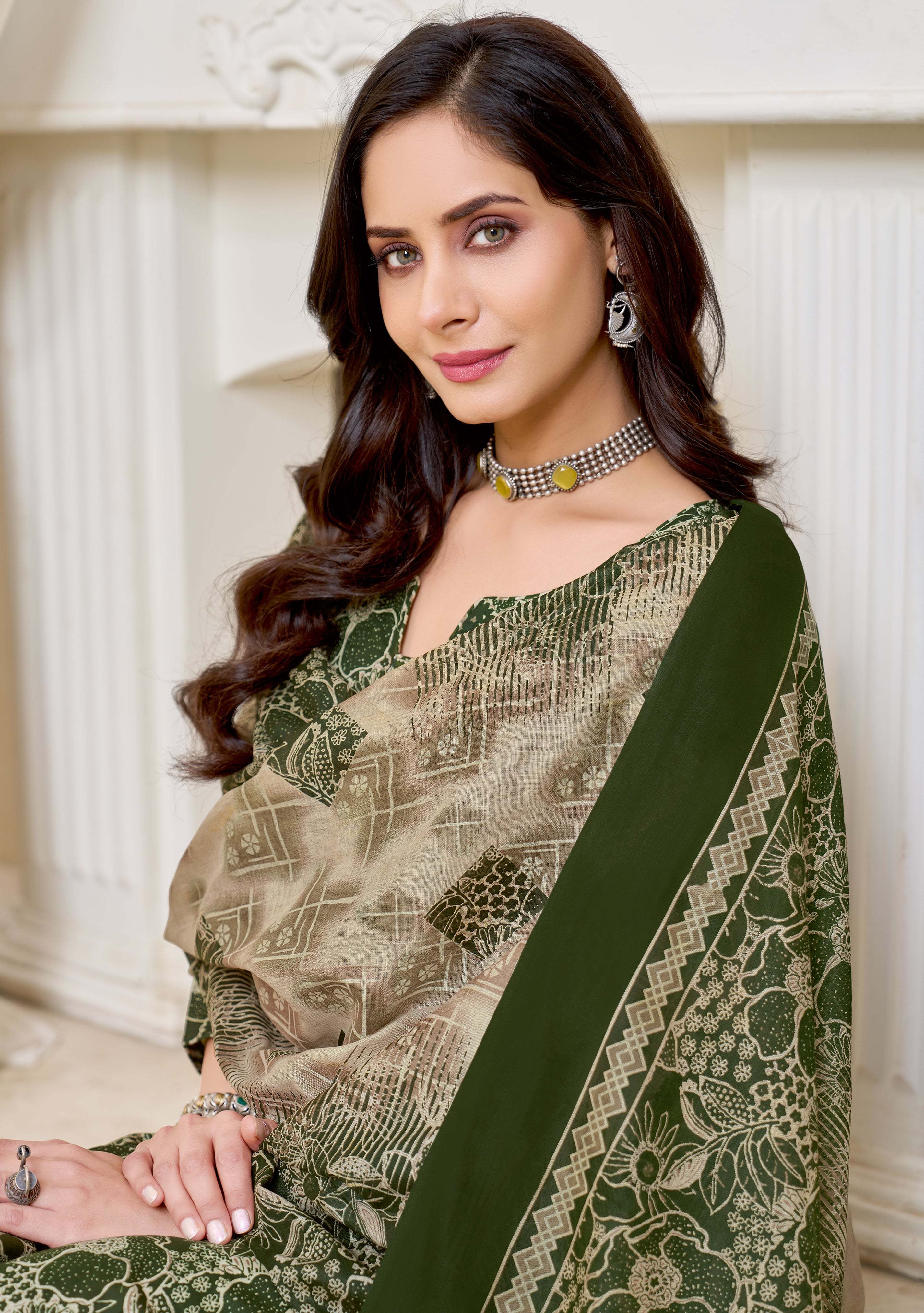 Green Floral Printed Kurta Set with Dupatta