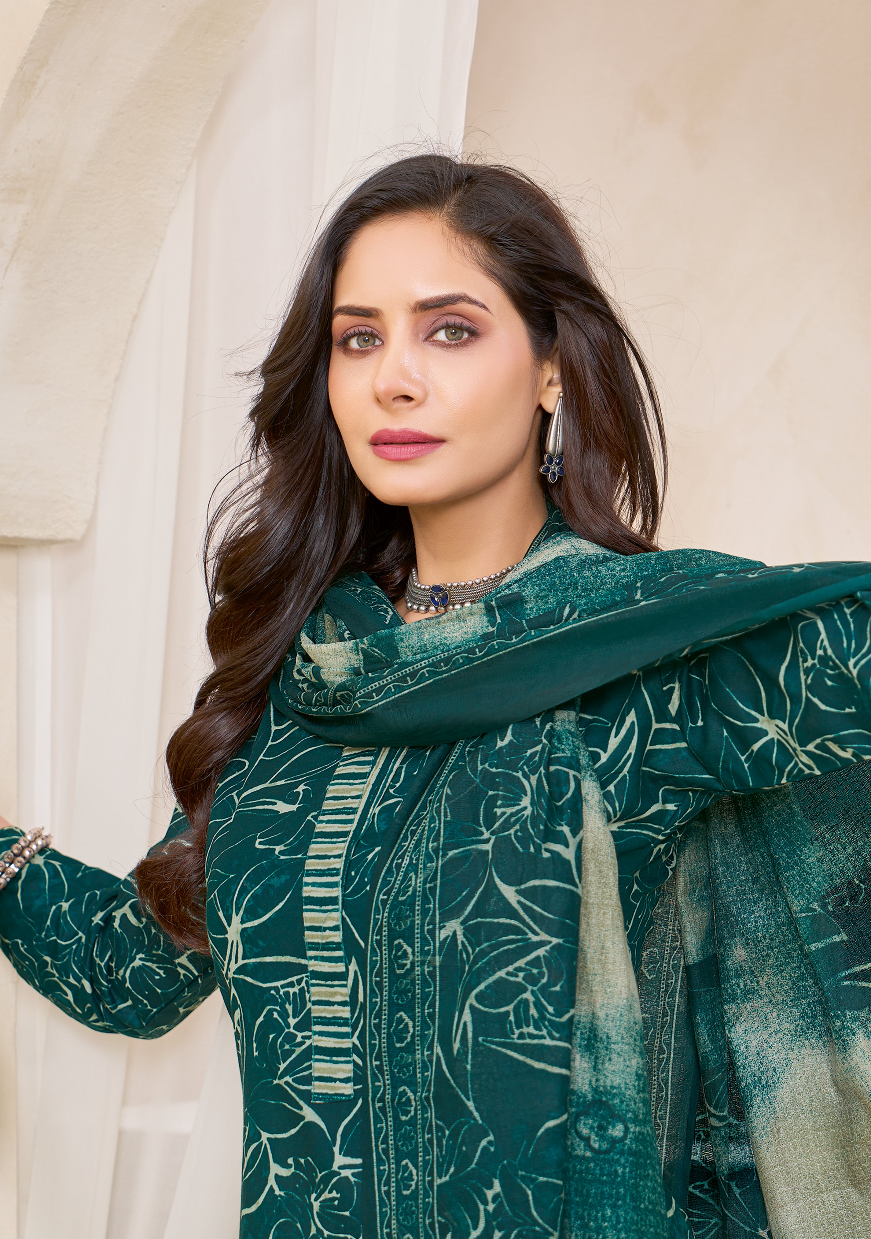 Teal Floral Printed Kurta Set with Dupatta