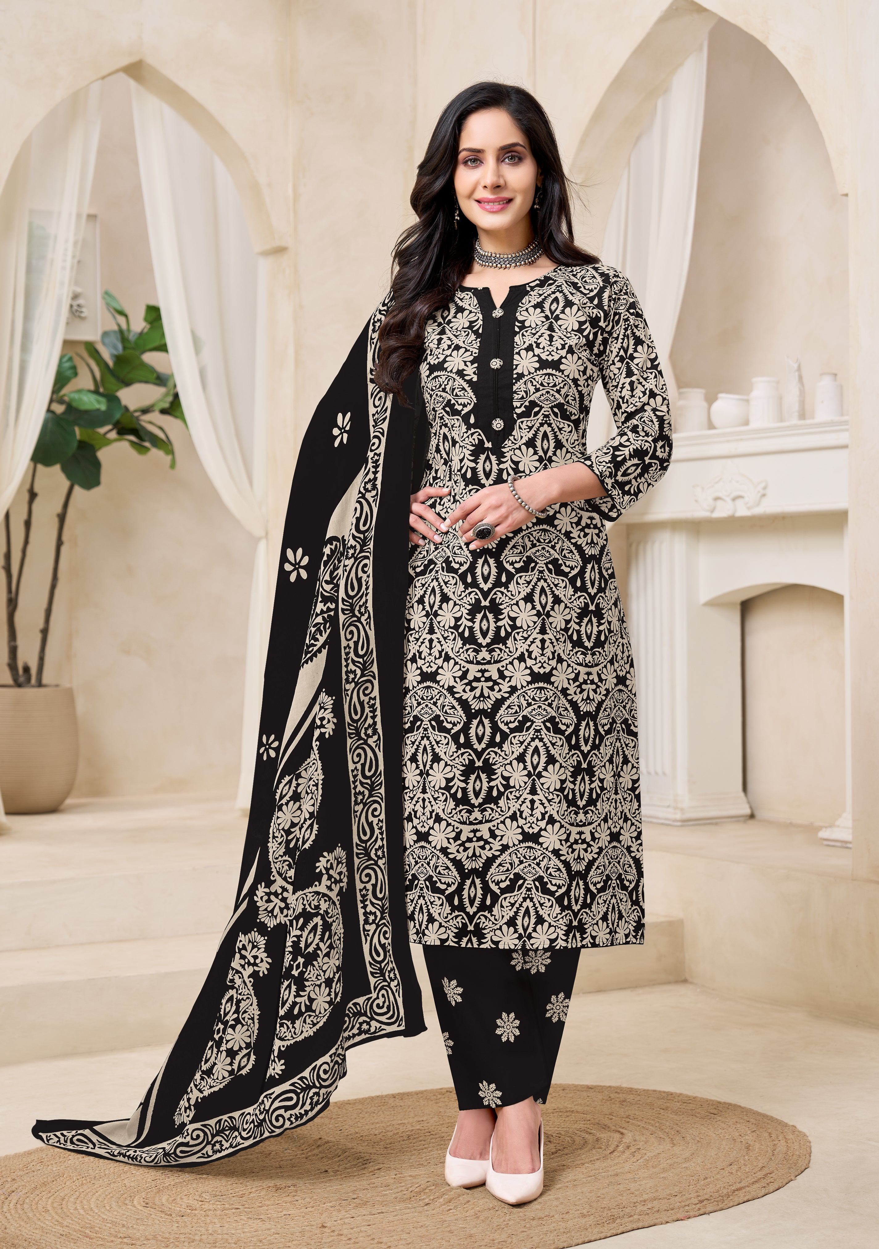 Black Printed Kurta Set with Dupatta