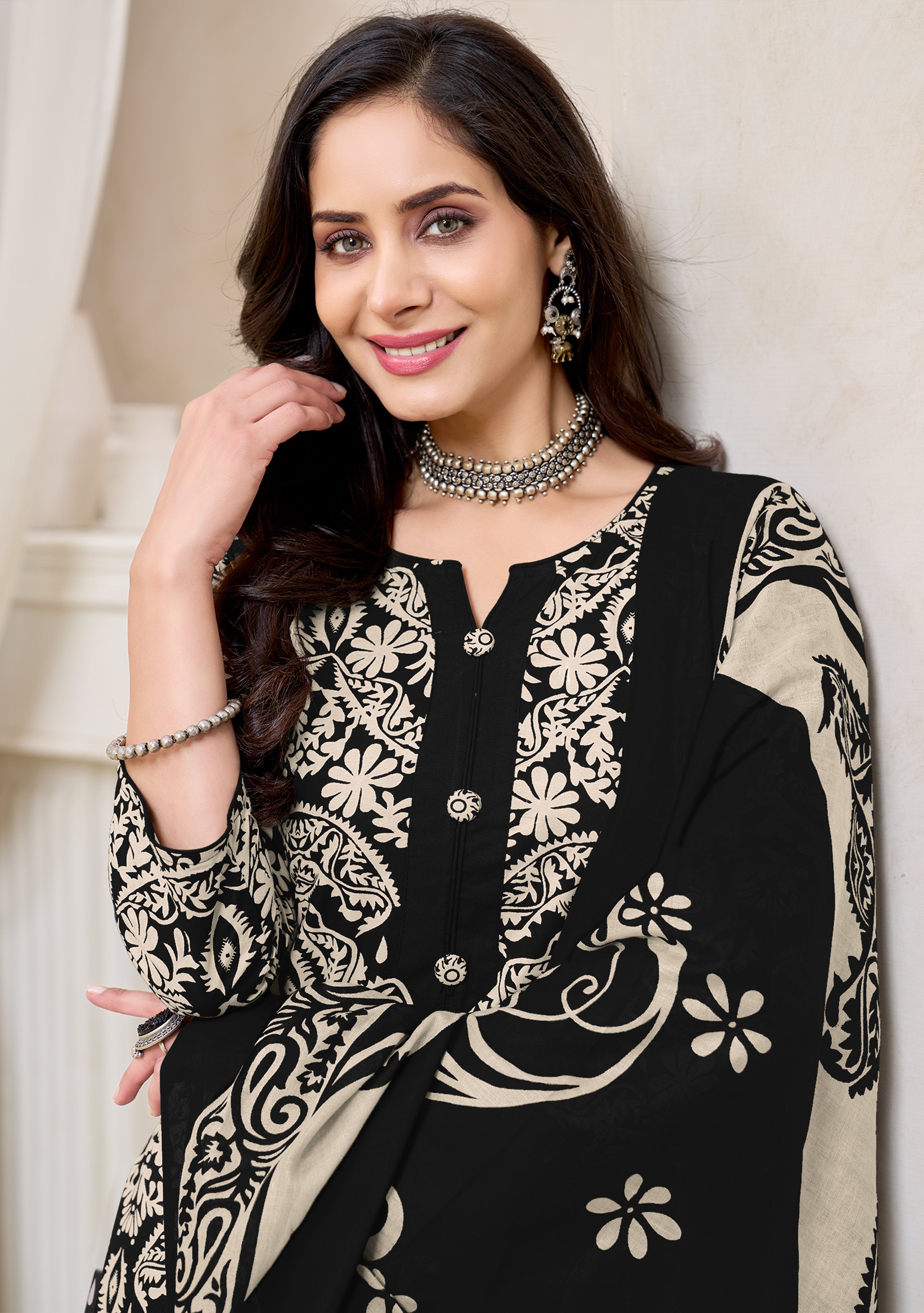 Black Printed Kurta Set with Dupatta