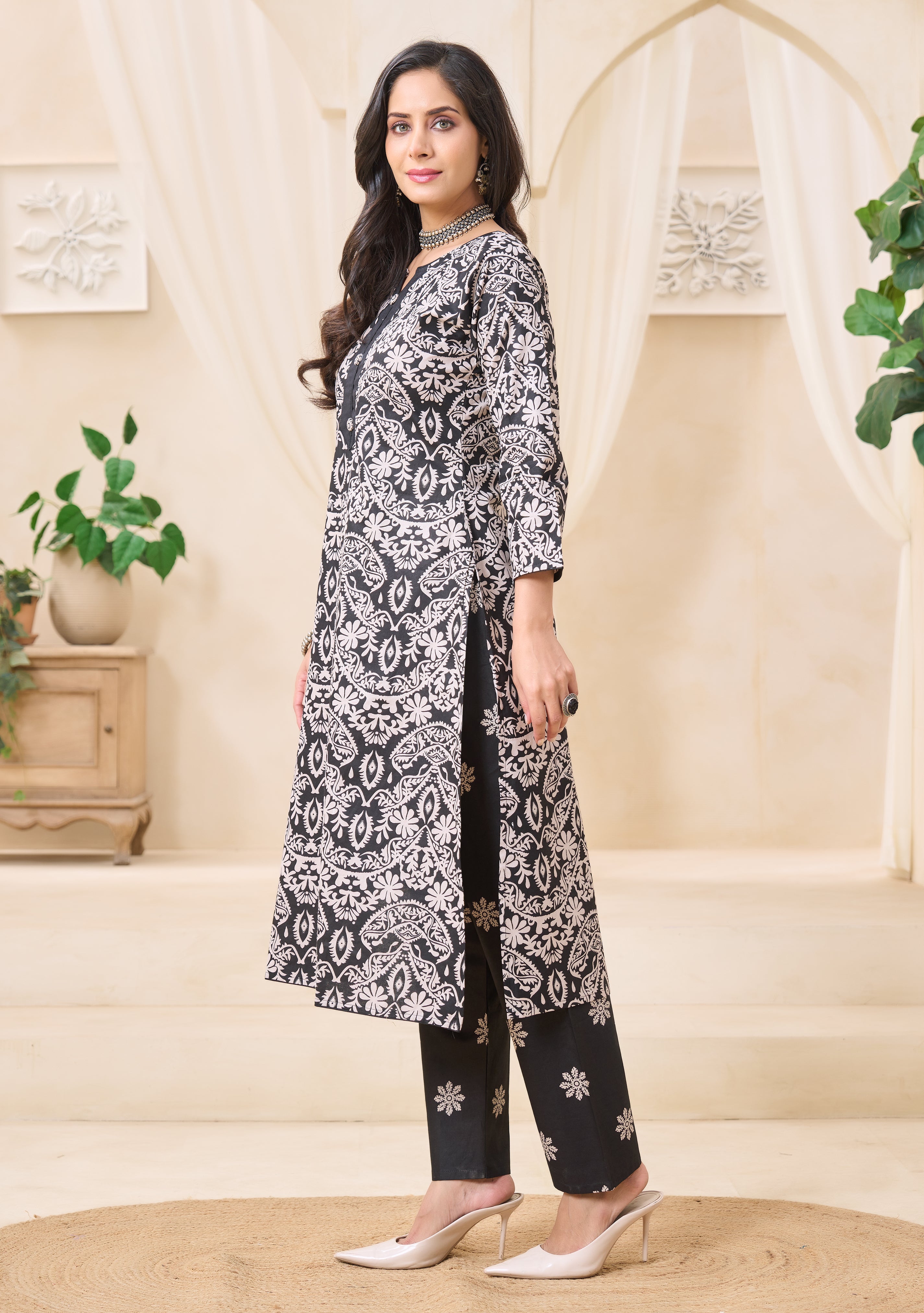 Black Printed Kurta Set with Dupatta