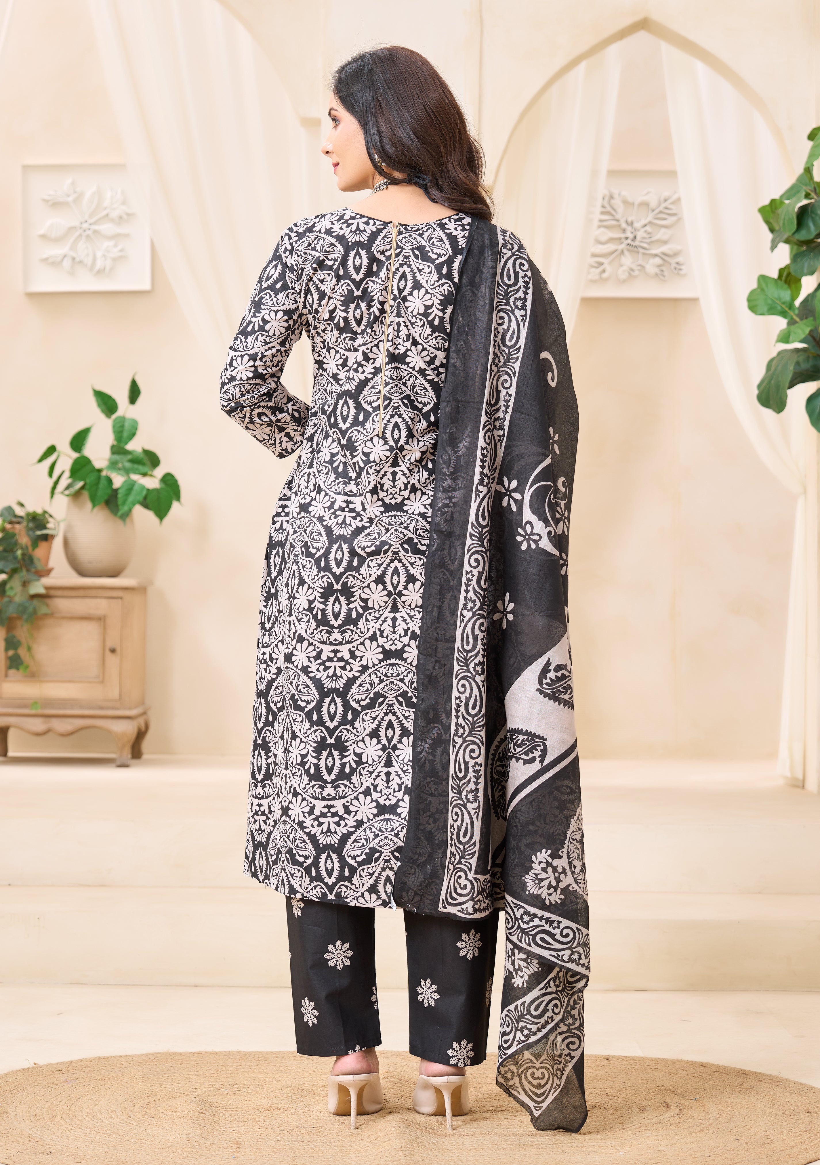 Black Printed Kurta Set with Dupatta