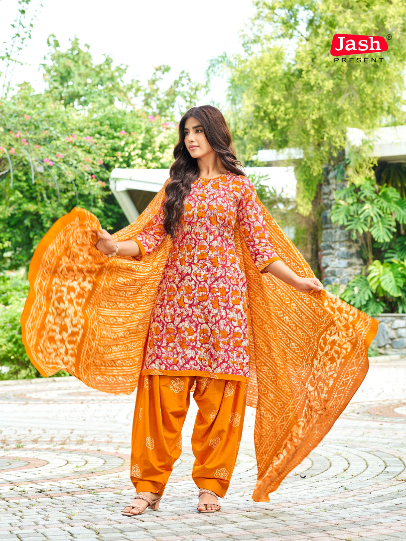 Orange Floral Patiala Suit with Dupatta