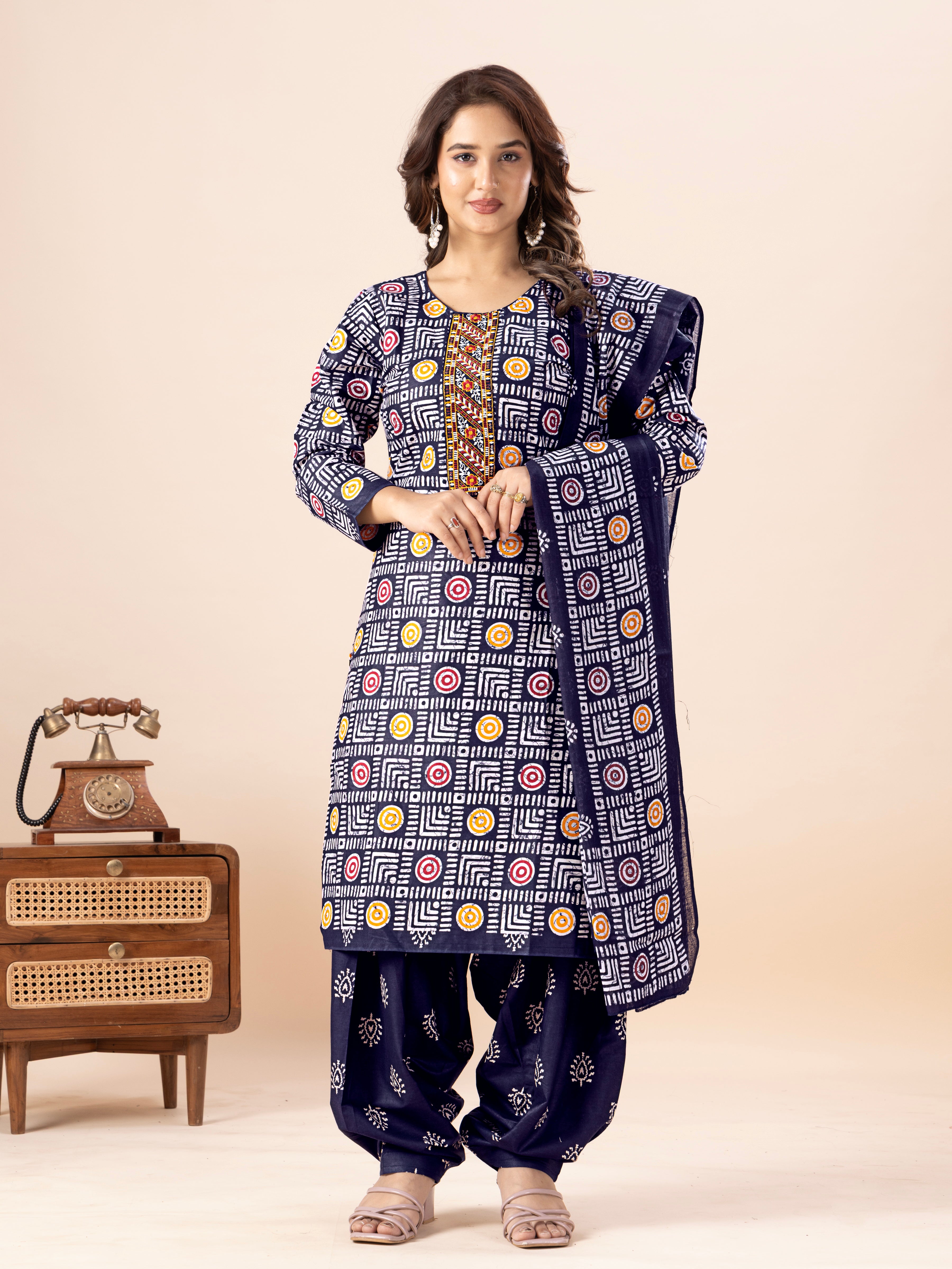 Navy Geometric Print Patiala Suit Set