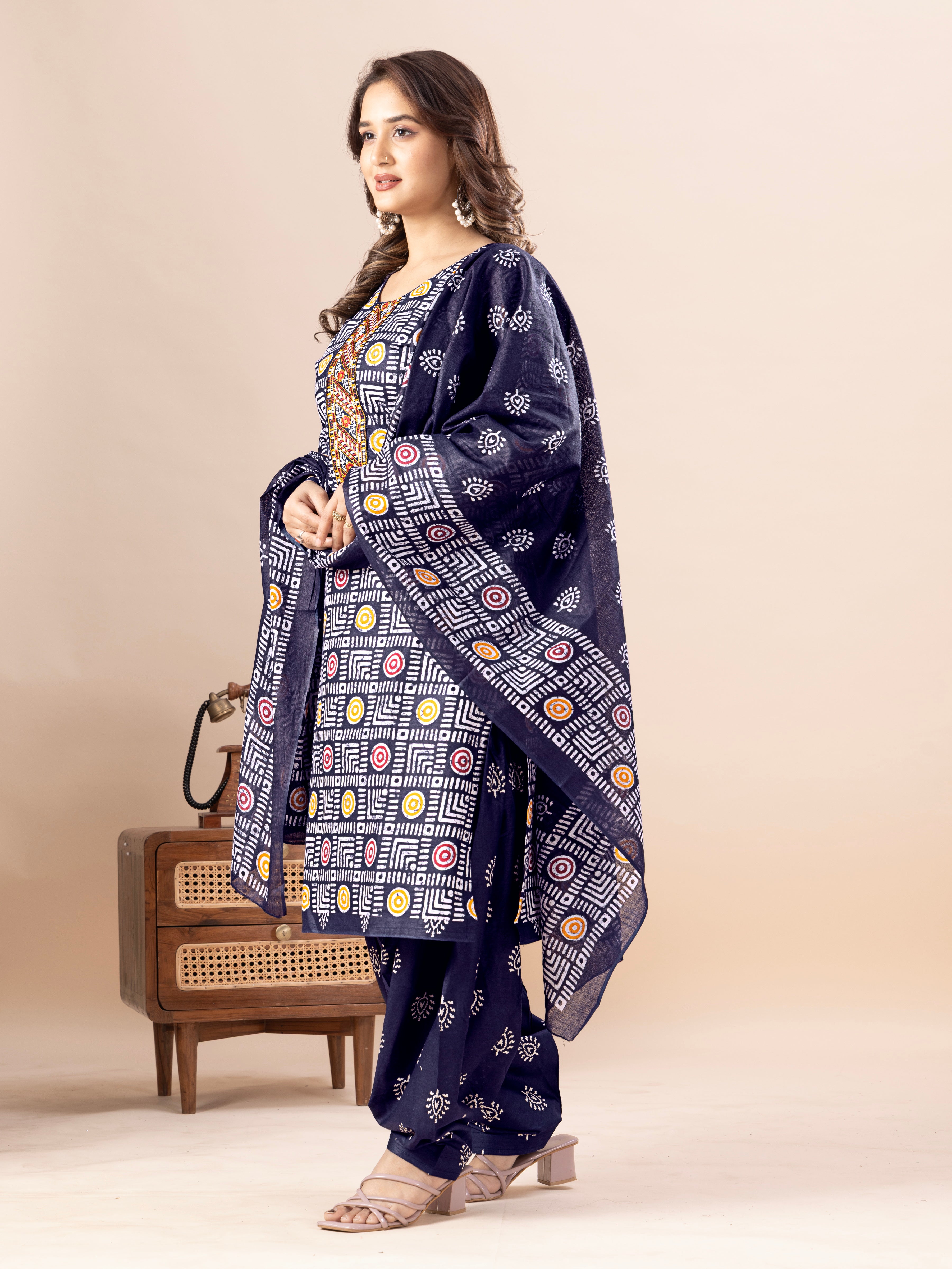 Navy Geometric Print Patiala Suit Set