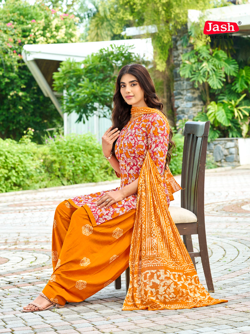 Orange Floral Patiala Suit with Dupatta