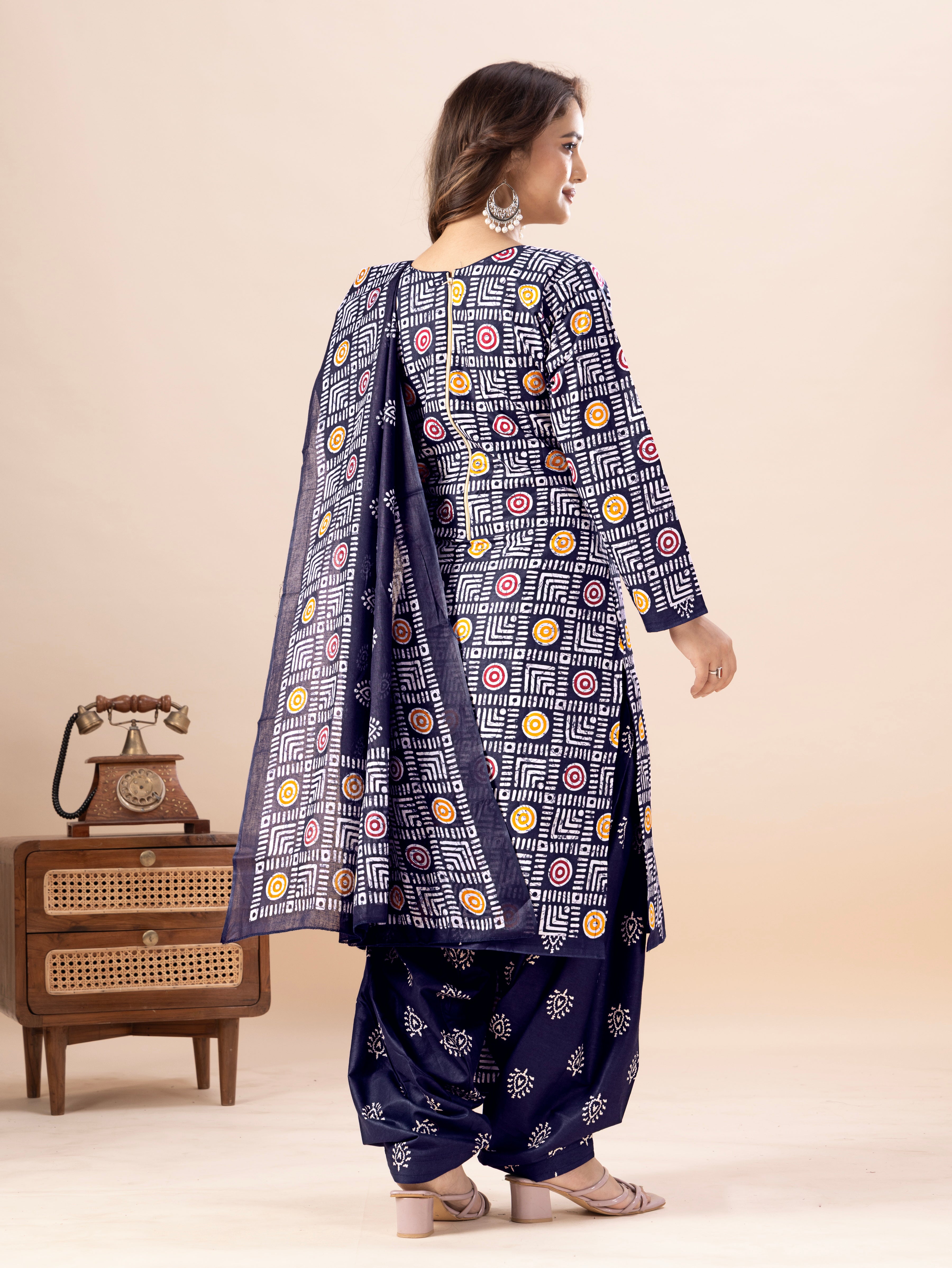Navy Geometric Print Patiala Suit Set